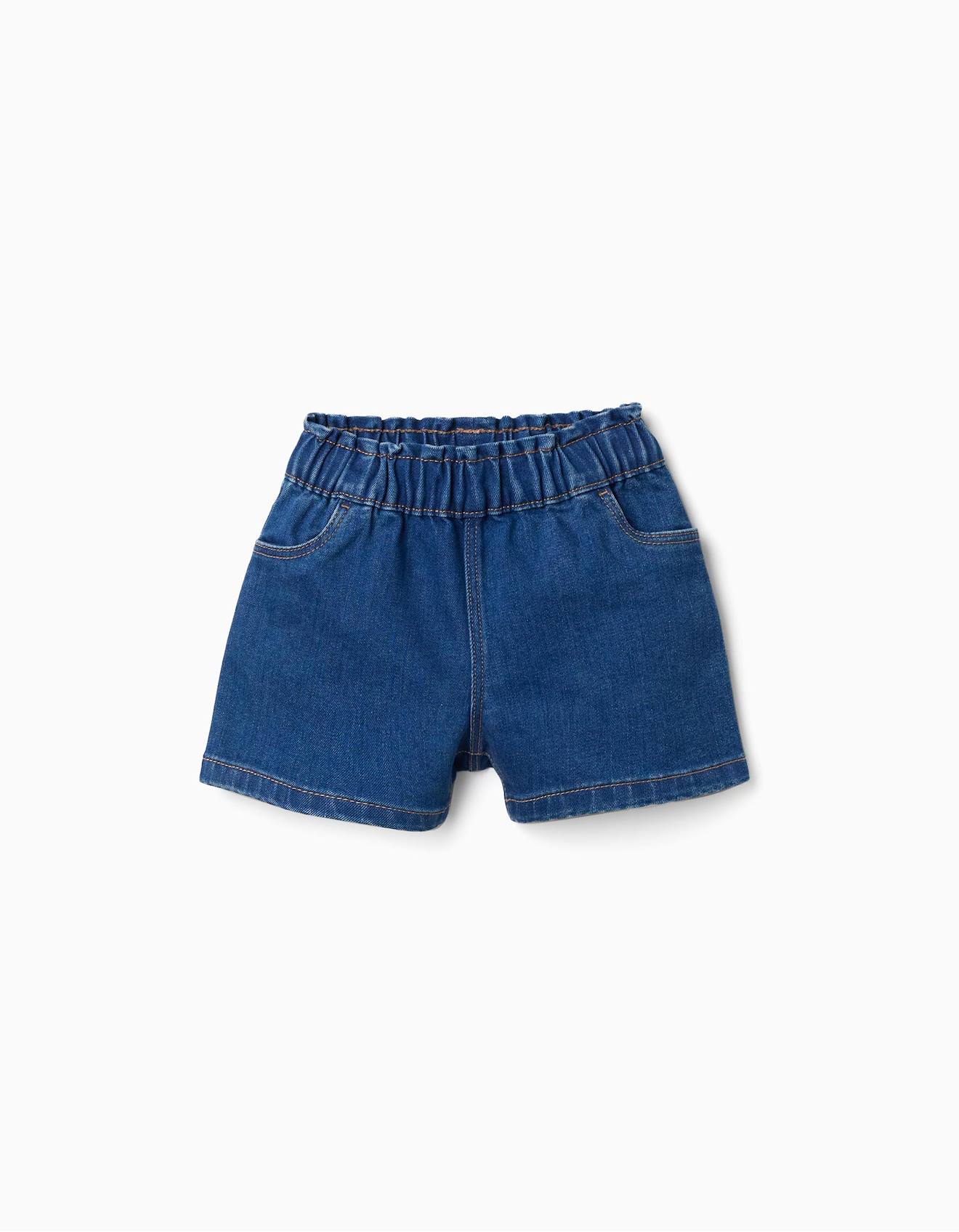 Short En Jean Avec Taille Paperbag Bleu