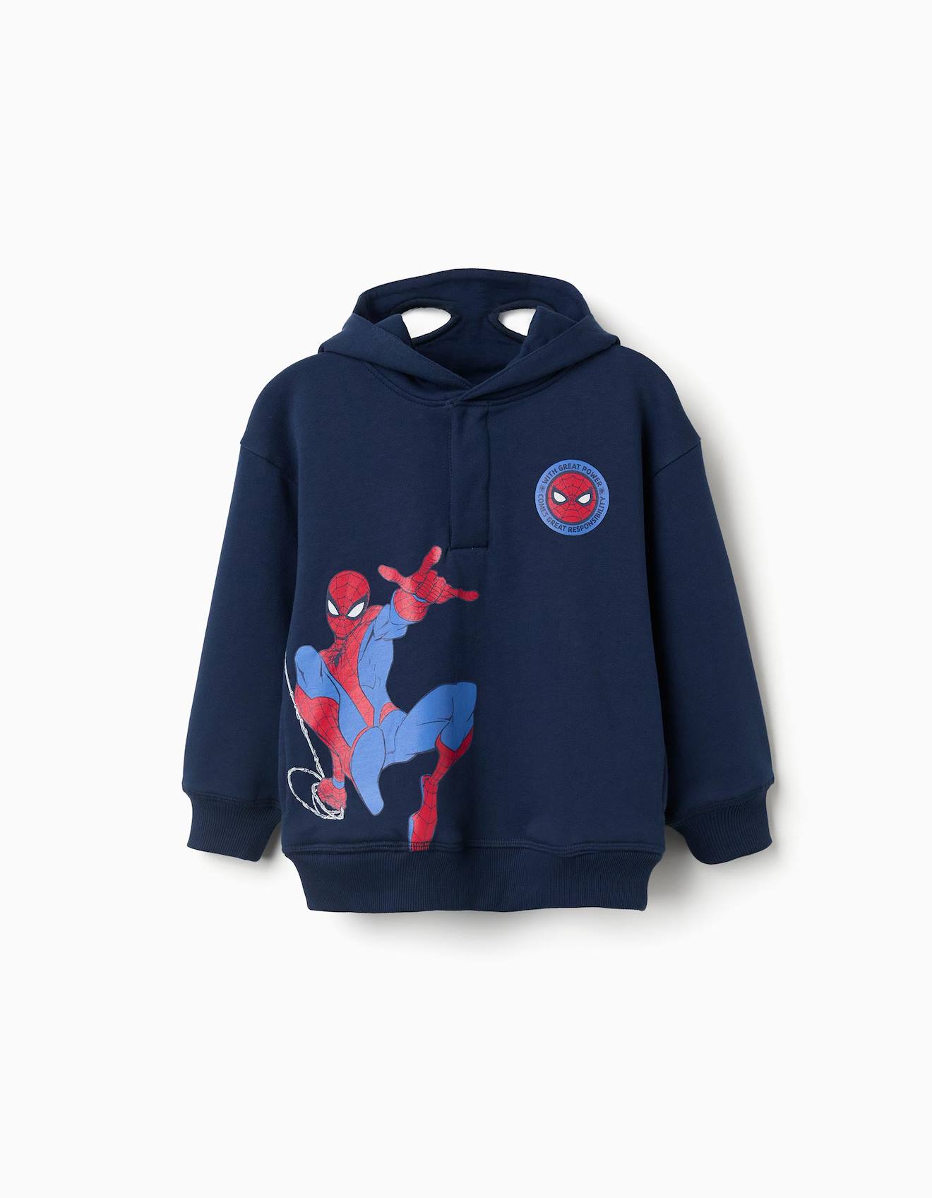 Sweat En Coton Peigné À Capuche Et Imprimés Spider-man Bleu Foncé