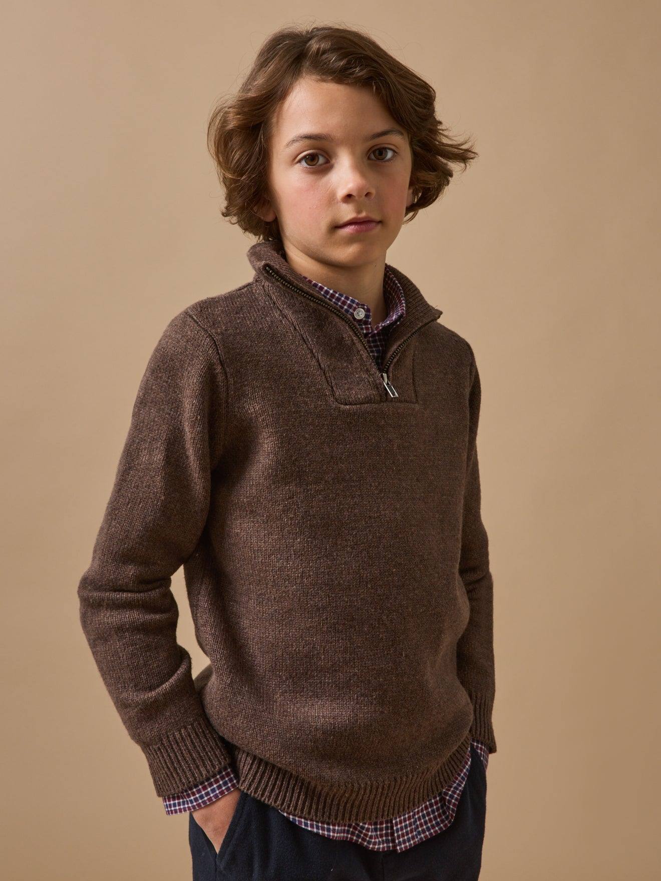 Pull Col Camionneur Garçon Marron