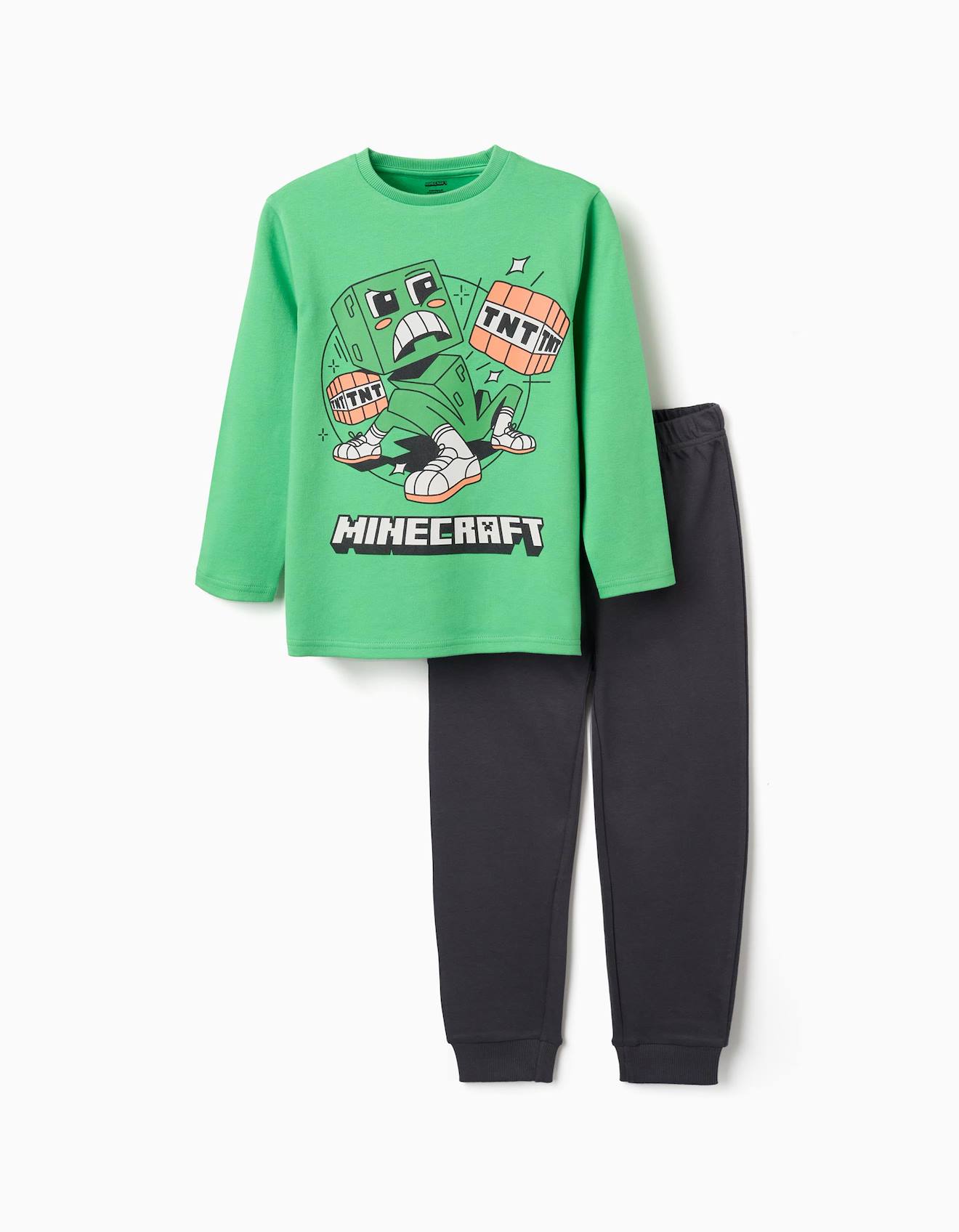 Pyjama En Coton À Manches Longues Avec Imprimé Minecraft Vert