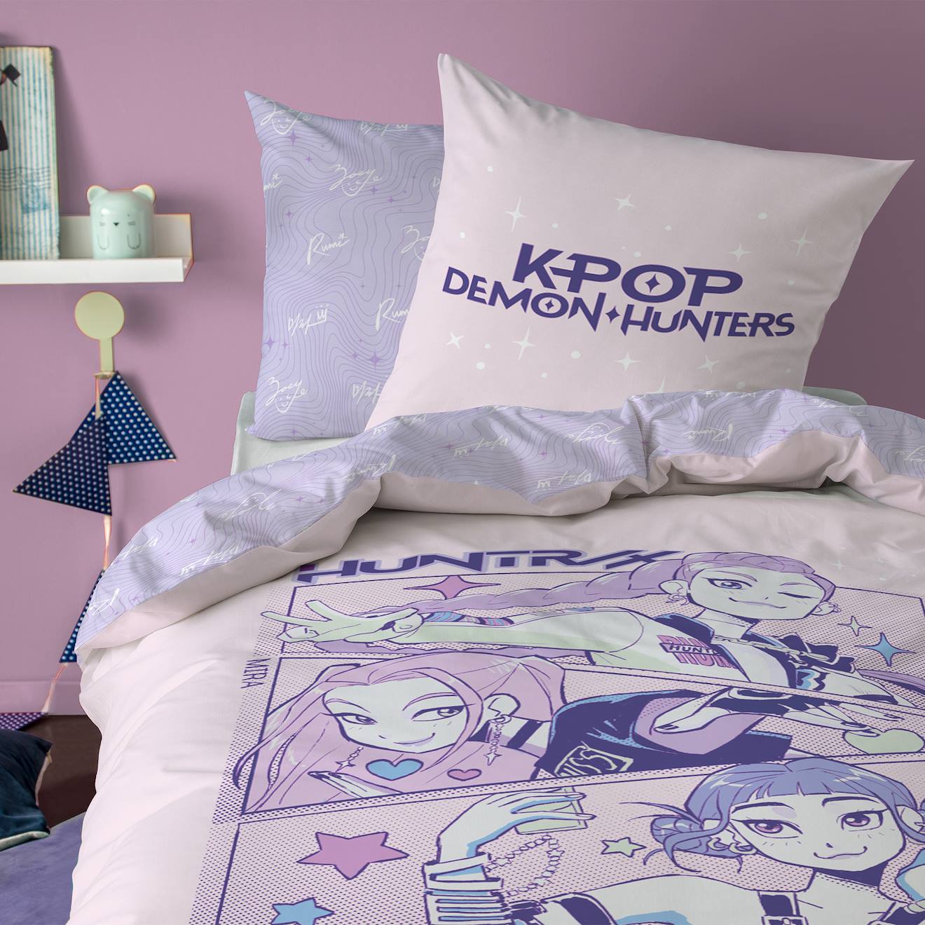 Parure De Lit Imprimée 100% Coton, Kpop Demon Hunters Compact Violet