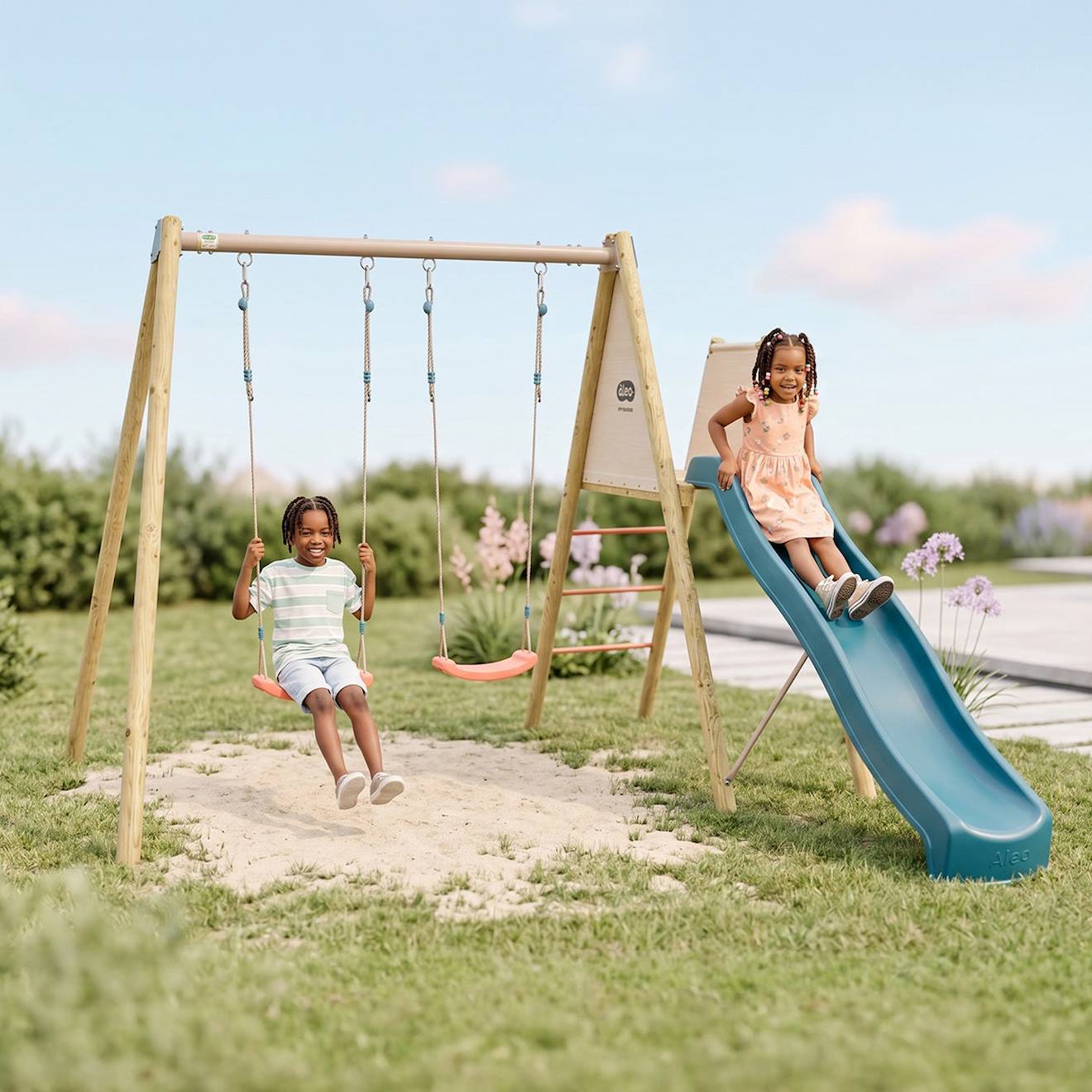 Balançoire Et Toboggan Billy 2 Pour Enfants Bleu