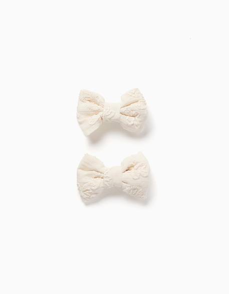 Fille-Lot de 2 pinces à cheveux avec nœuds et broderie