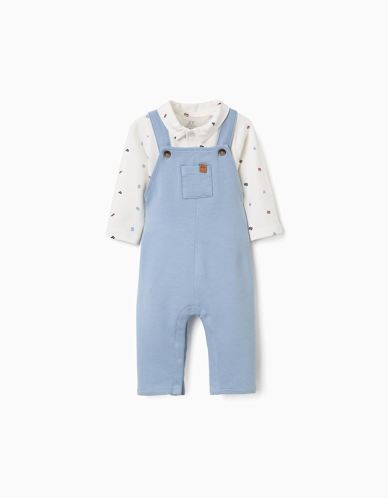 Ensemble Body Et Salopette En Coton Bleu Clair