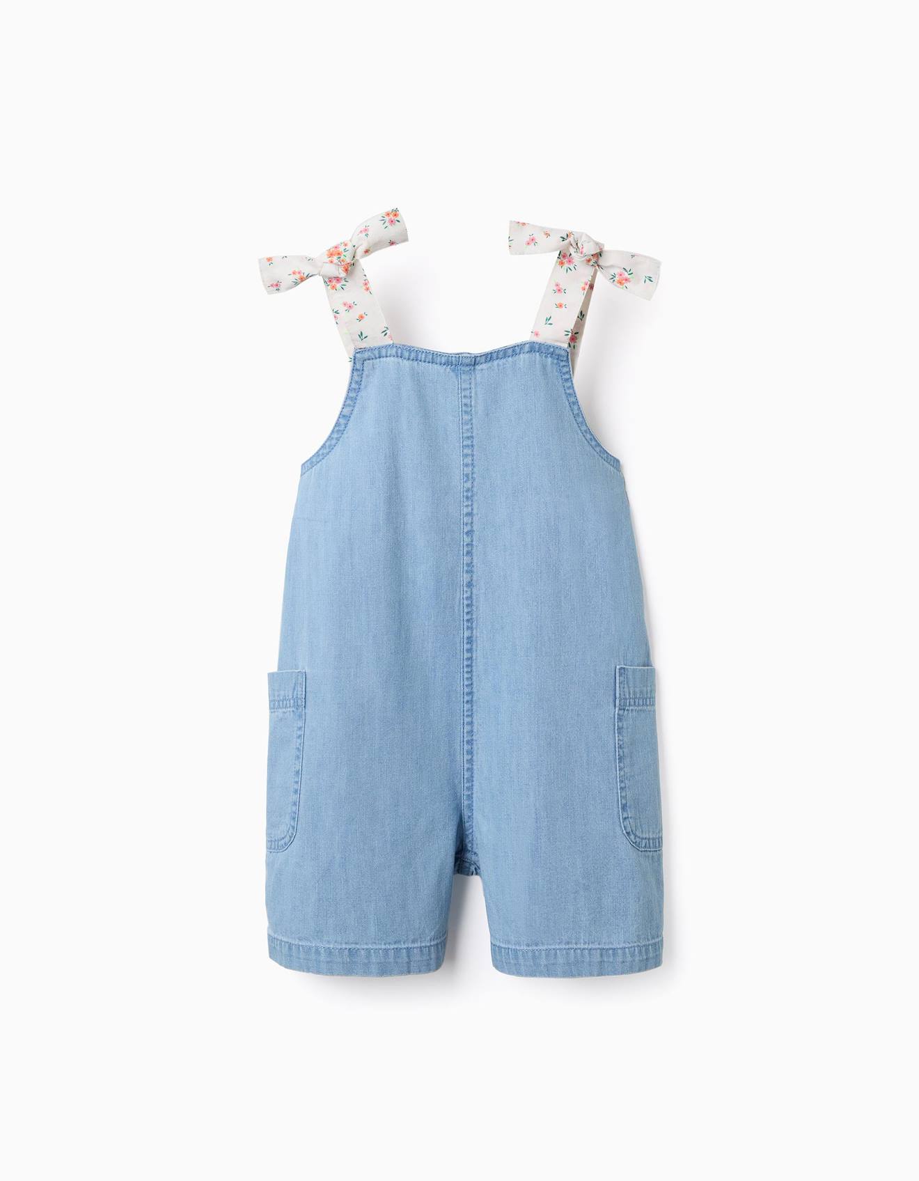 Combishort En Jean Avec Bretelles À Motif Floral Bleu
