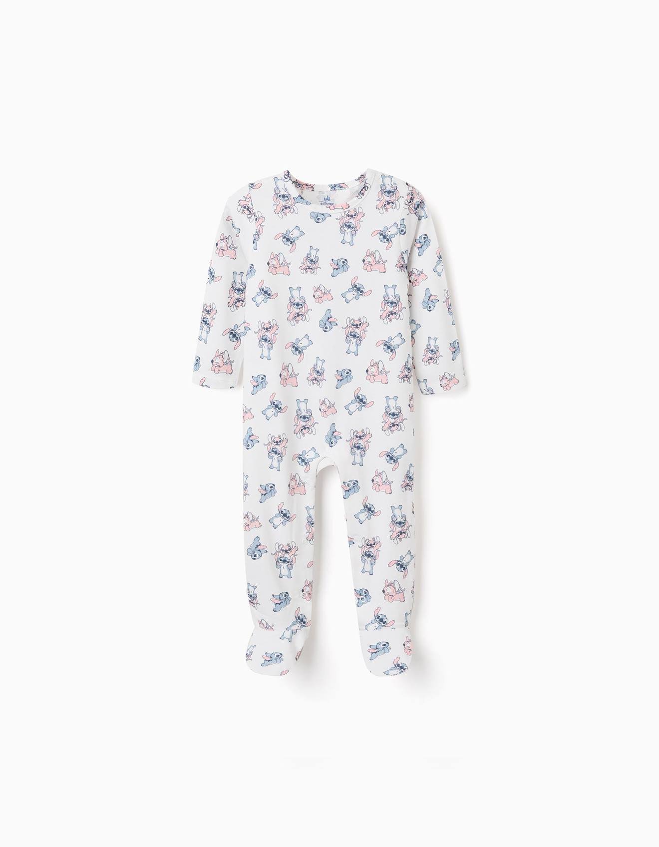 Pyjama Avec Pieds En Coton Avec Motif Stitch Beige Clair