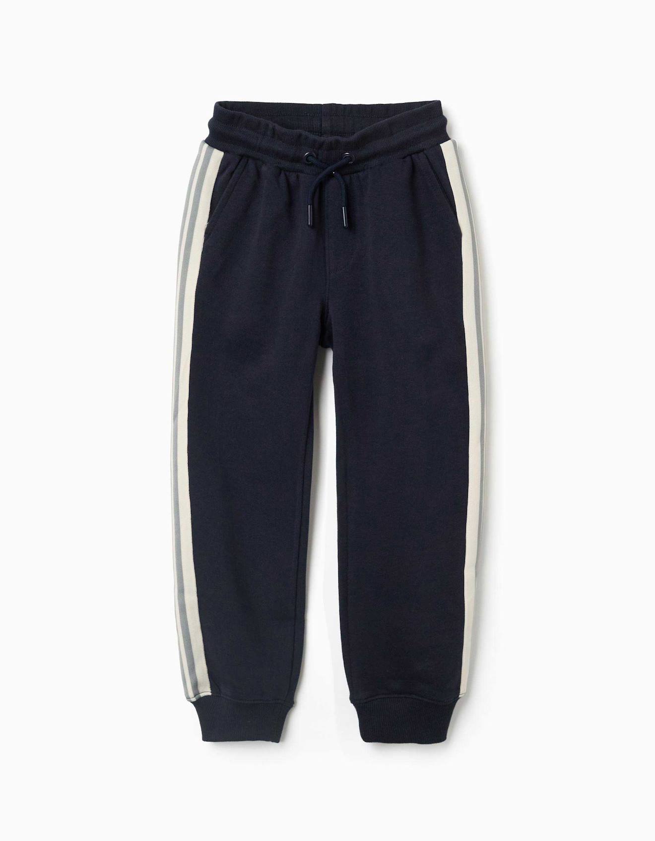 Pantalon De Jogging En Coton Avec Bande À Rayures Bleu Foncé