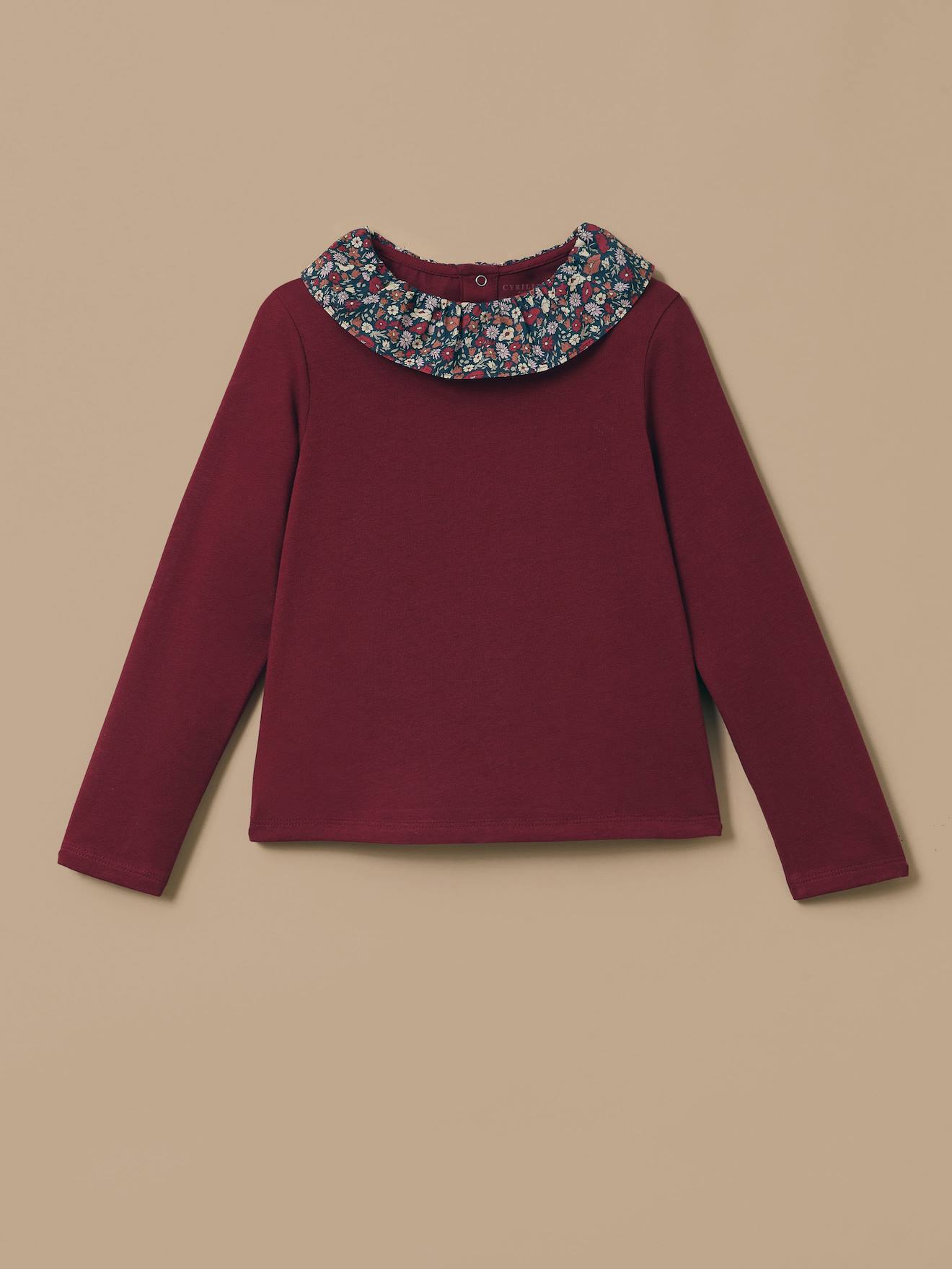 T-shirt Col Tissu Liberty Fille Cerise