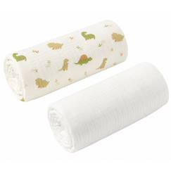 -Set de 2 draps housse pour couffin en gaze de coton dino