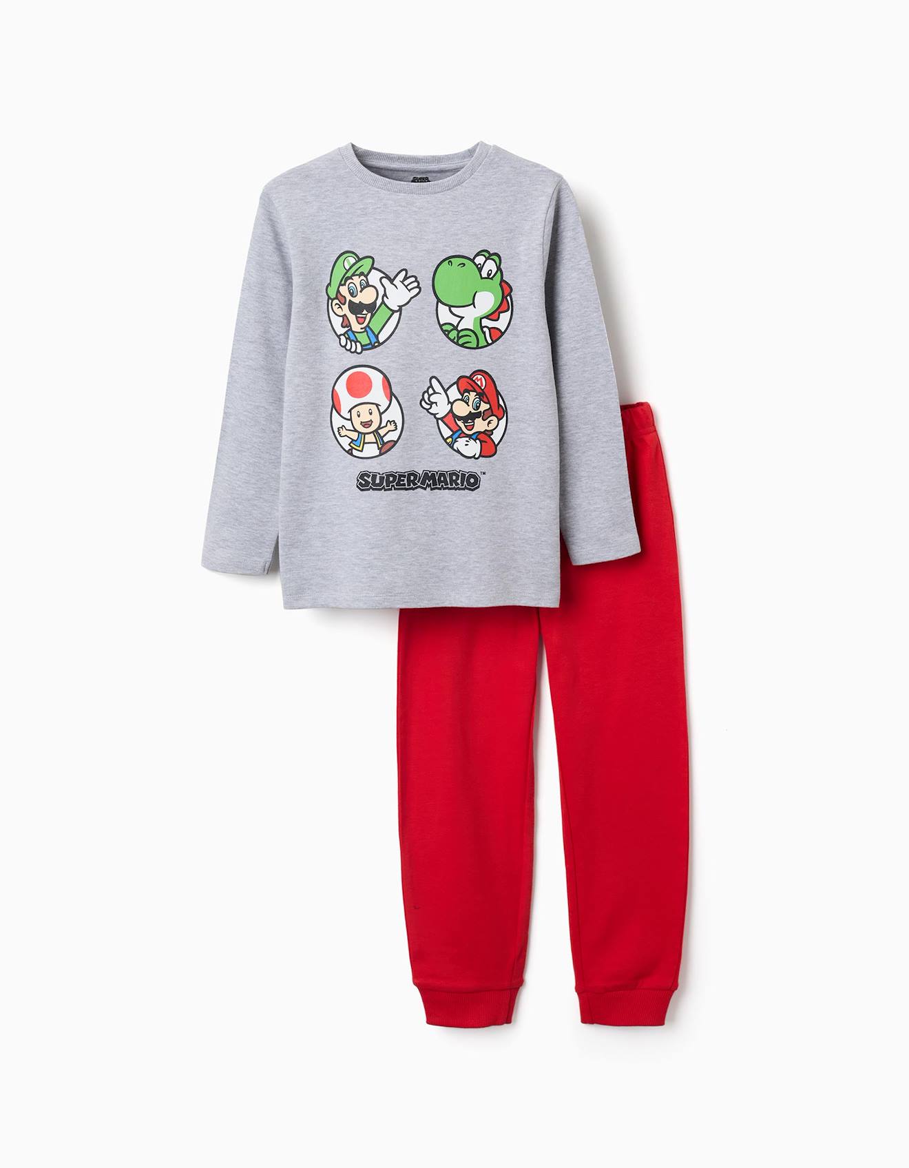 Pyjama En Coton À Manches Longues Avec Imprimé Super Mario Gris Clair