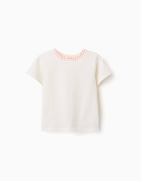 Fille-T-shirt en coton avec col brodé