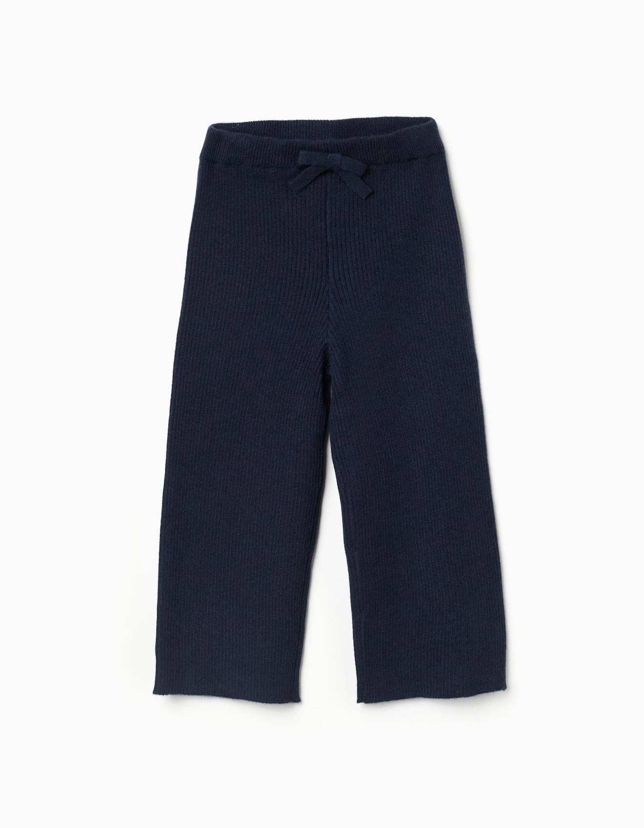 Pantalon À Jambe Large En Maille Côtelée Bleu Foncé