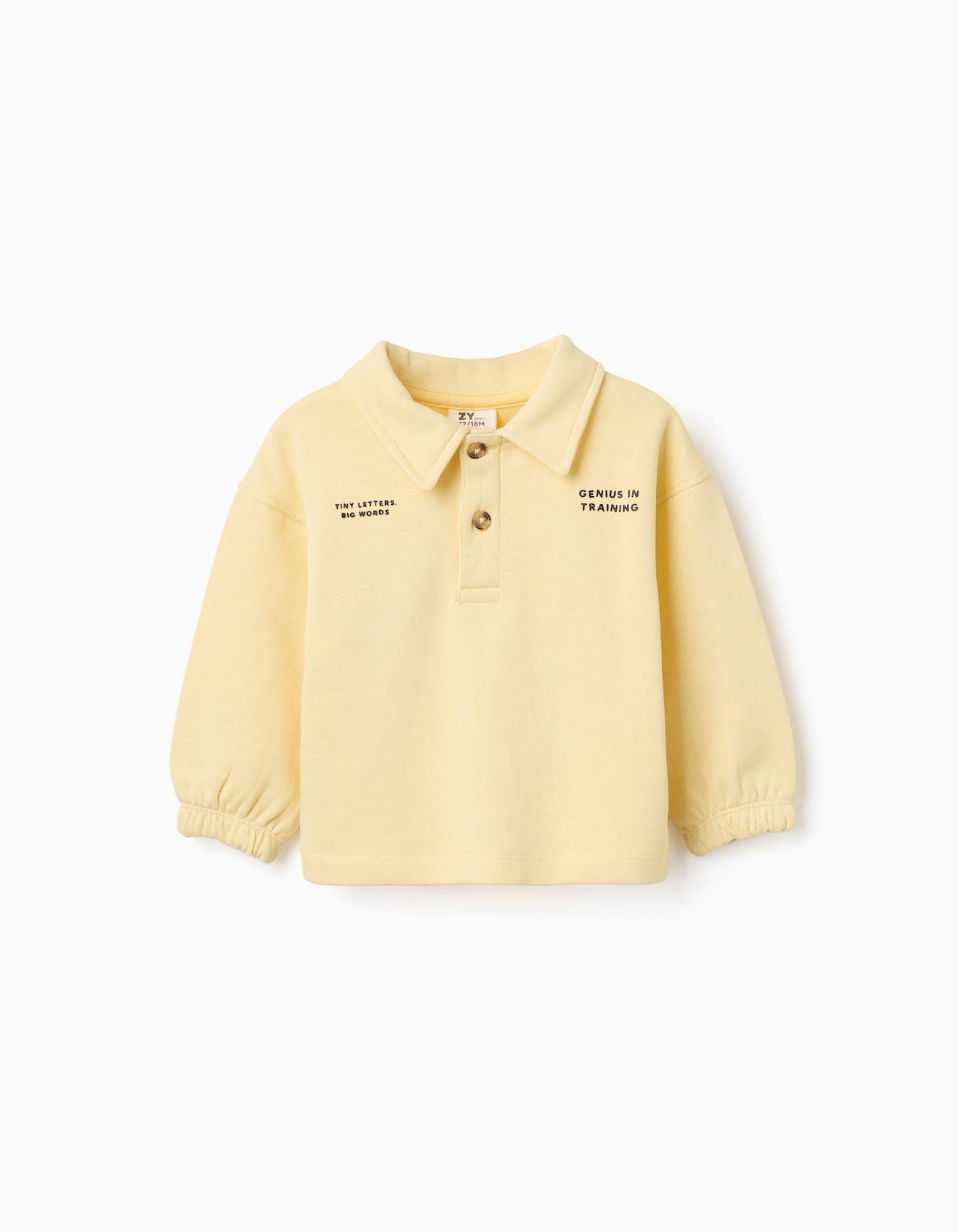 Sweat En Coton Avec Col Polo Et Imprimé Jaune