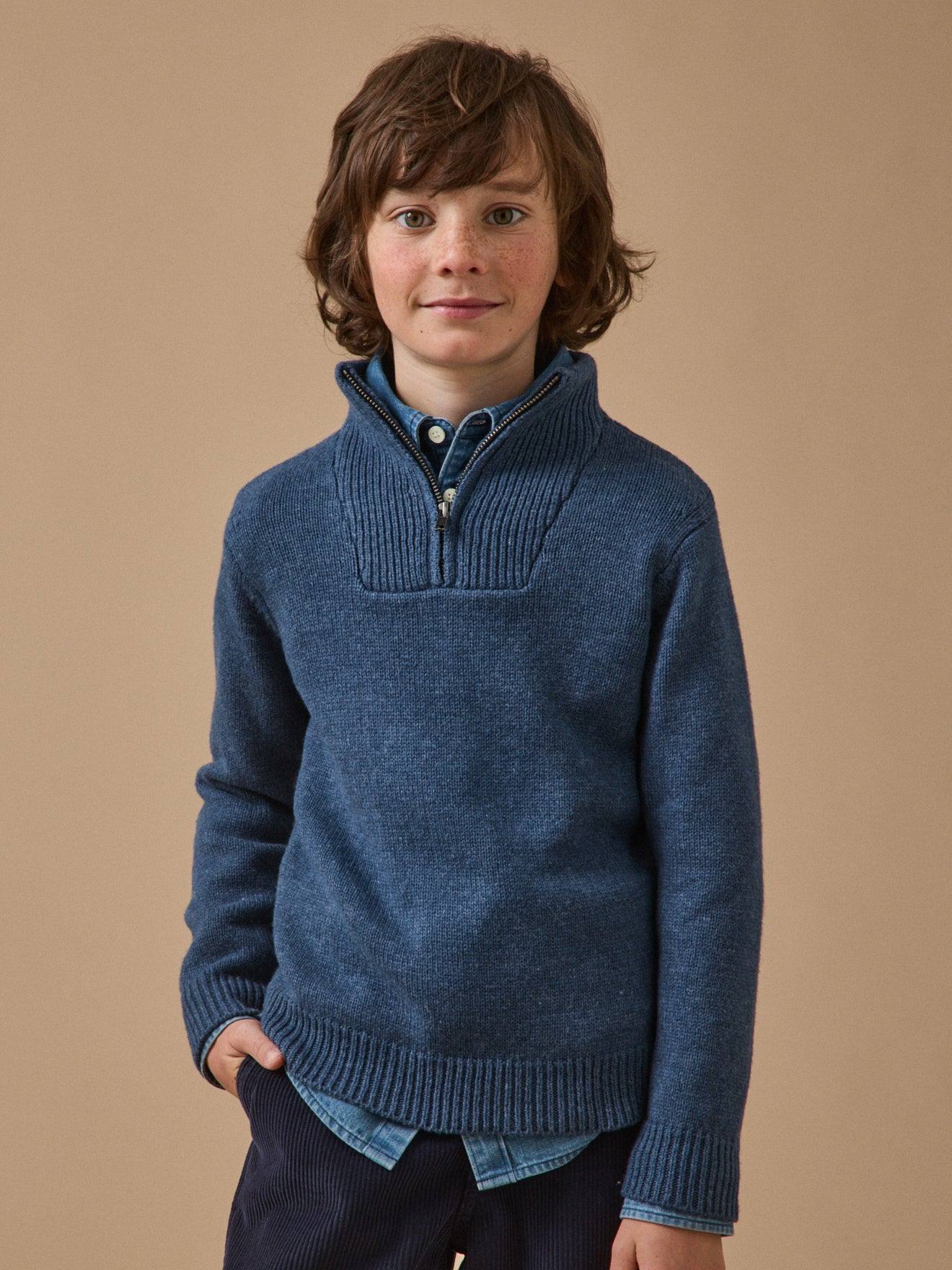 Pull Col Camionneur Garçon Bleu Chine