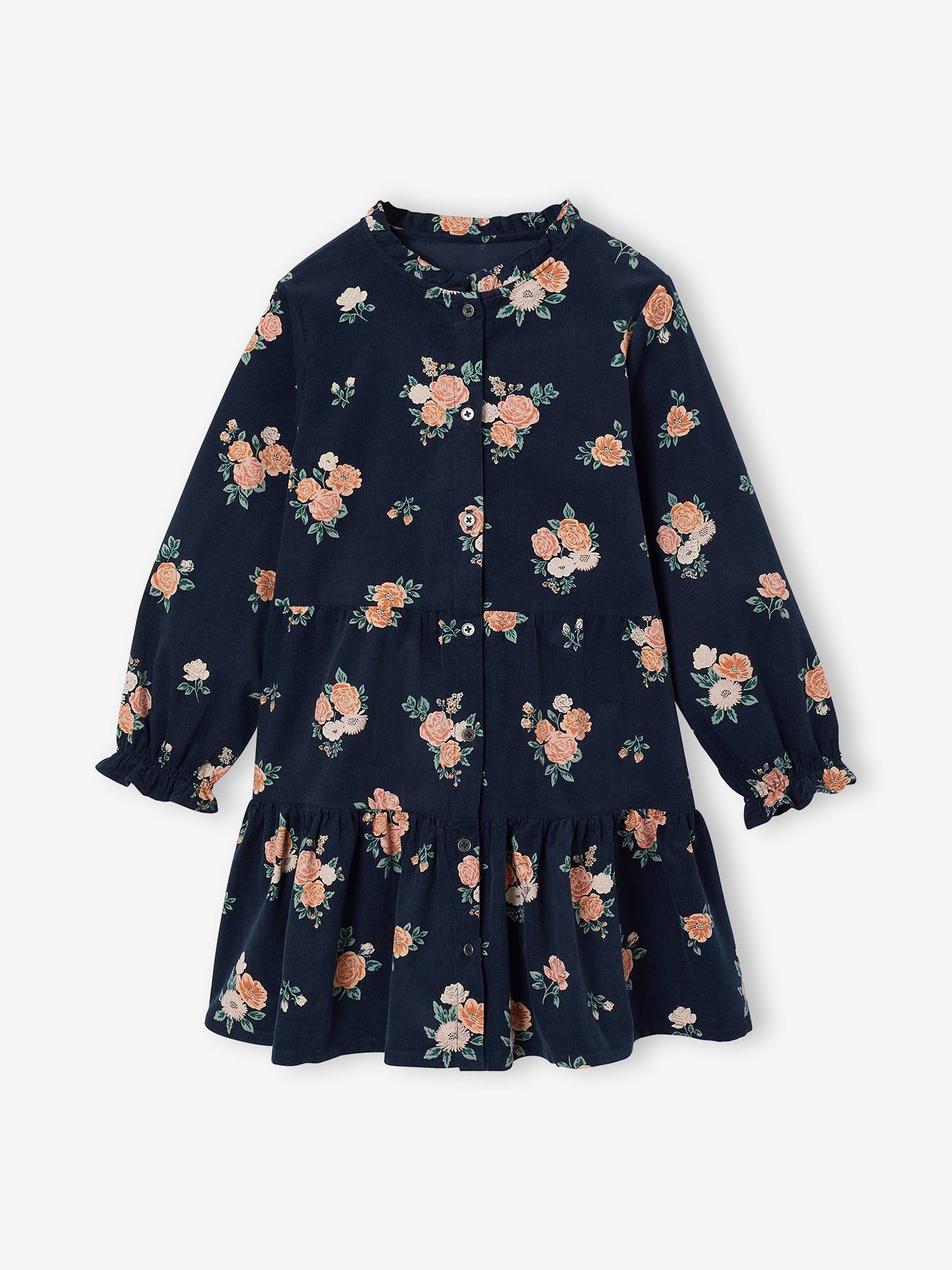 Robe fille manches longues bleu ardoise