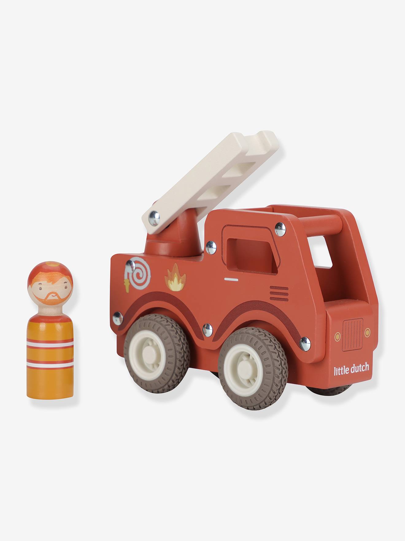 Camion pompier en bois rouge
