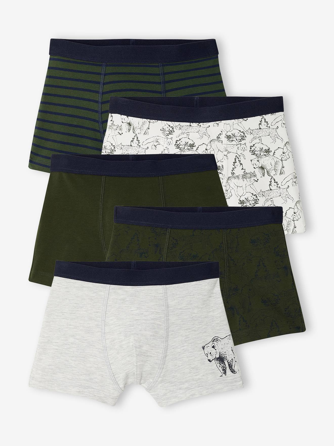 Lot de 5 boxers garçon kaki