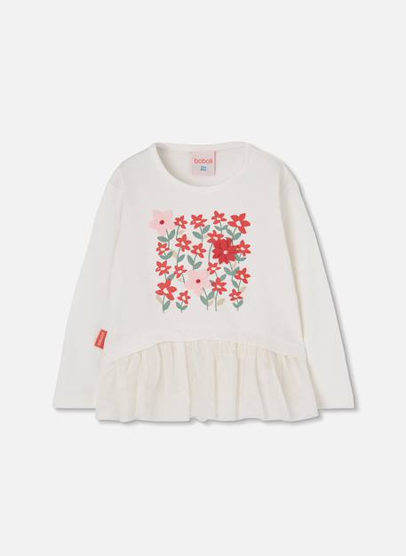 Fille-T-shirt en maille fille imprimé fleurs tulle