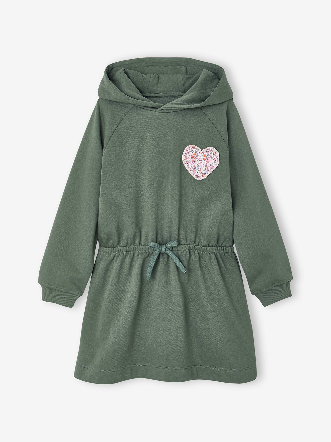 Robe courte à capuche fille vert