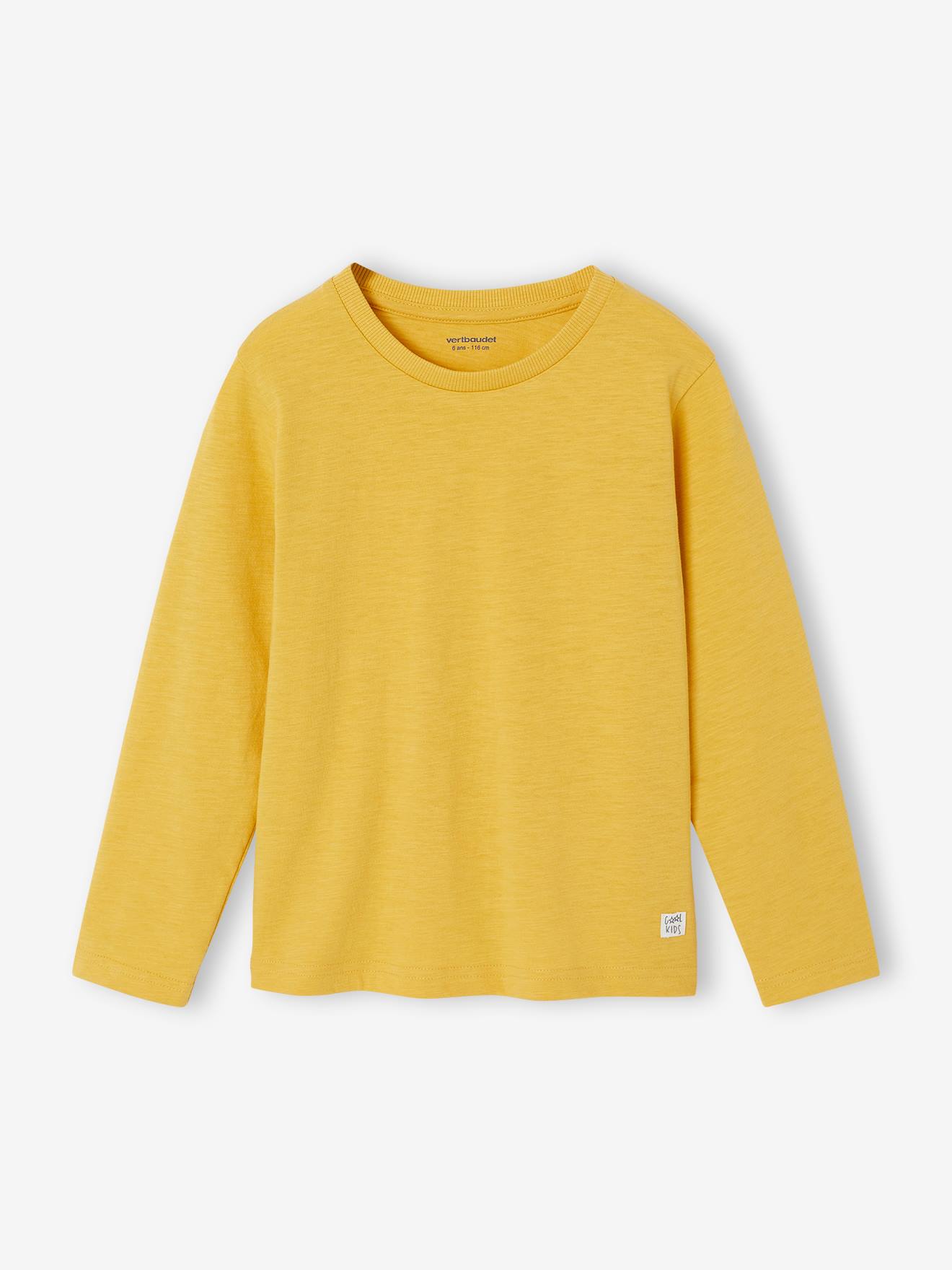 T-shirt garçon unis manches longues personnalisable jaune pâle