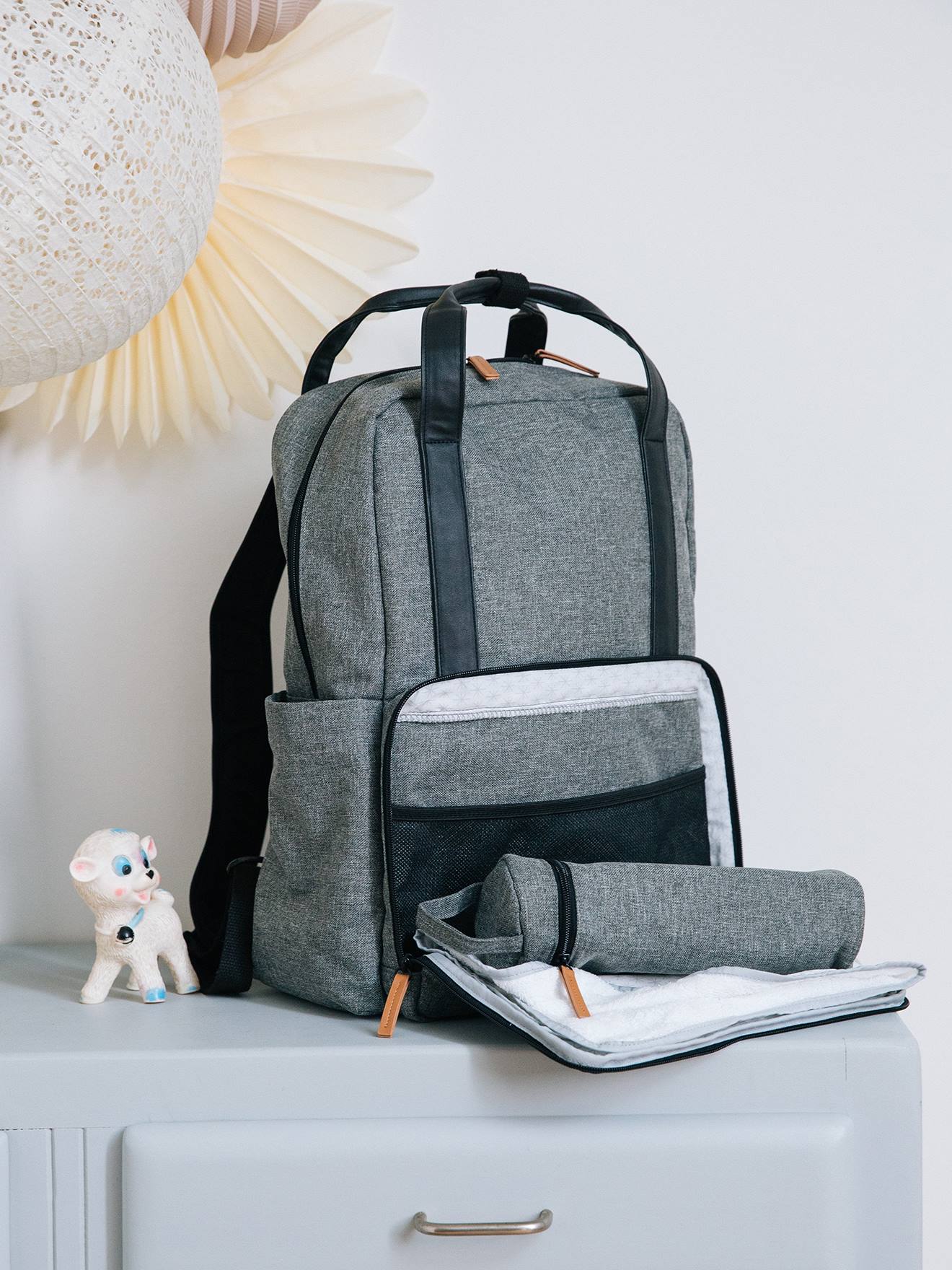 Sac à dos à langer gris chiné (Vertbaudet) - Image 1