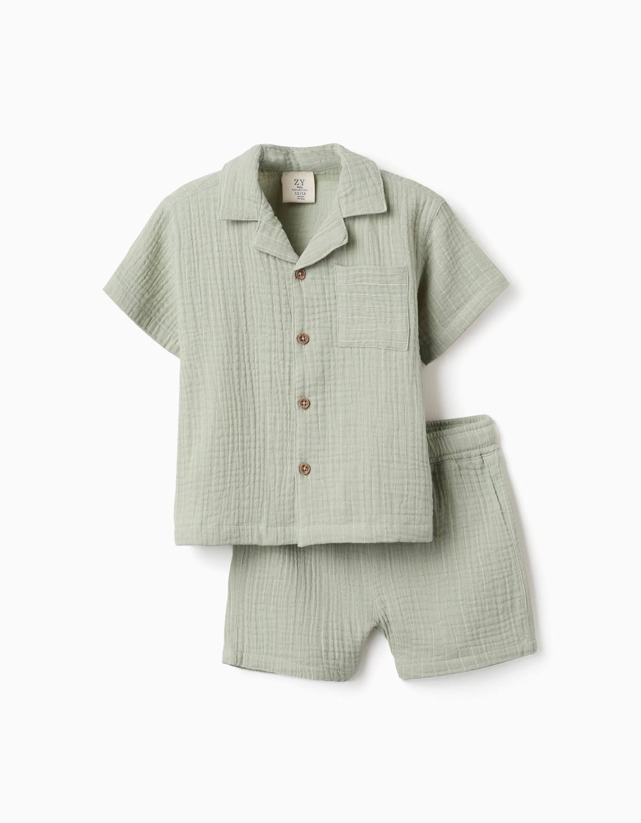 Ensemble Chemise Et Short En Coton Vert Clair