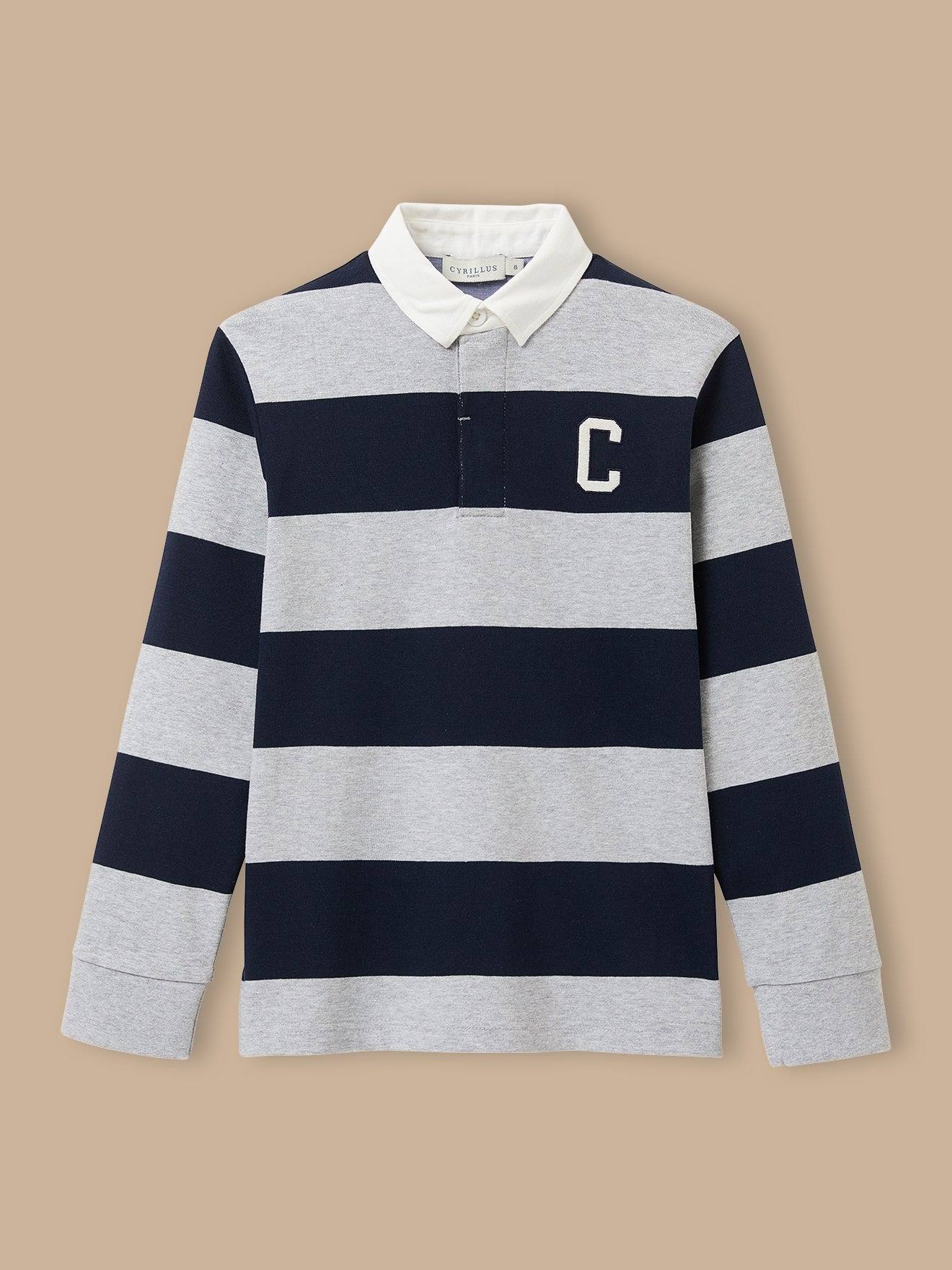 Polo Rugby Rayé Garçon Gris Chine
