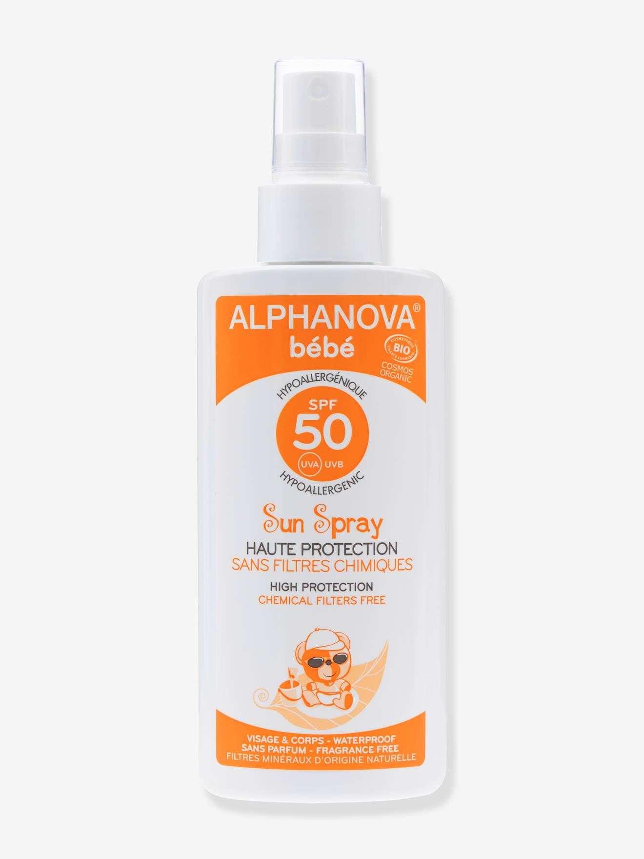 Crème solaire bio en spray ALPHANOVA Bébé SPF50+