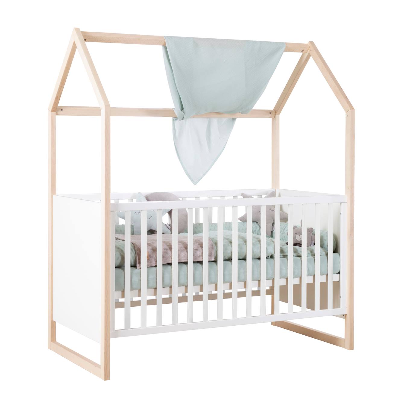 Lit Cabane ‘noah’ 70 X 140 Cm – Évolutif Blanc - Chêne Tristan