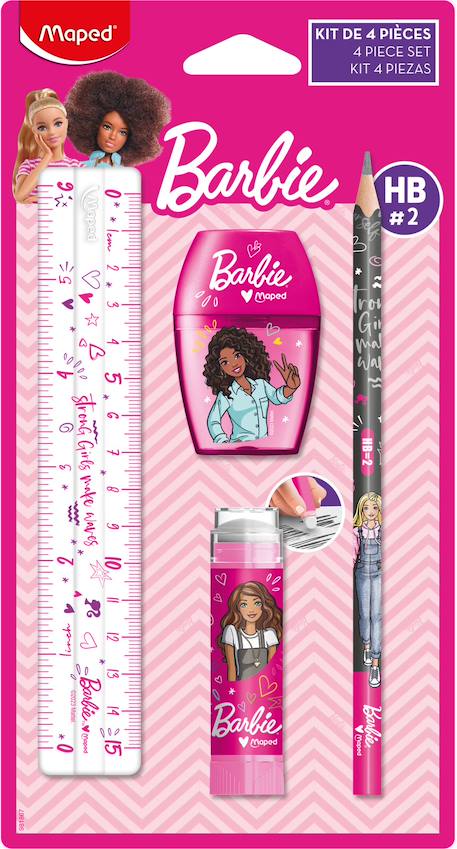 Fille-Accessoires-Fourniture scolaire-stylo, règle, ciseaux-Set de papeterie barbie