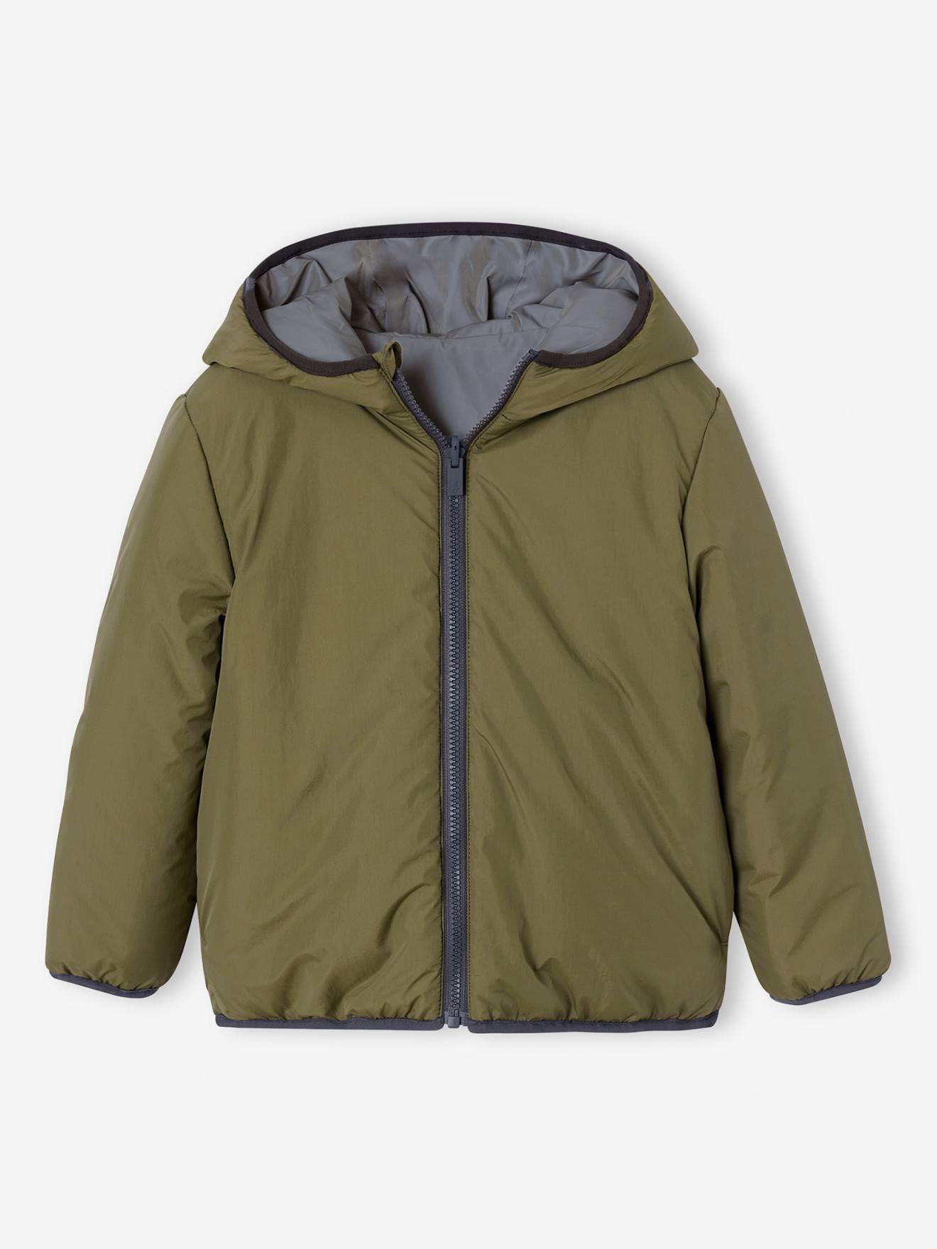 Blouson réversible réfléchissant garçon à capuche kaki