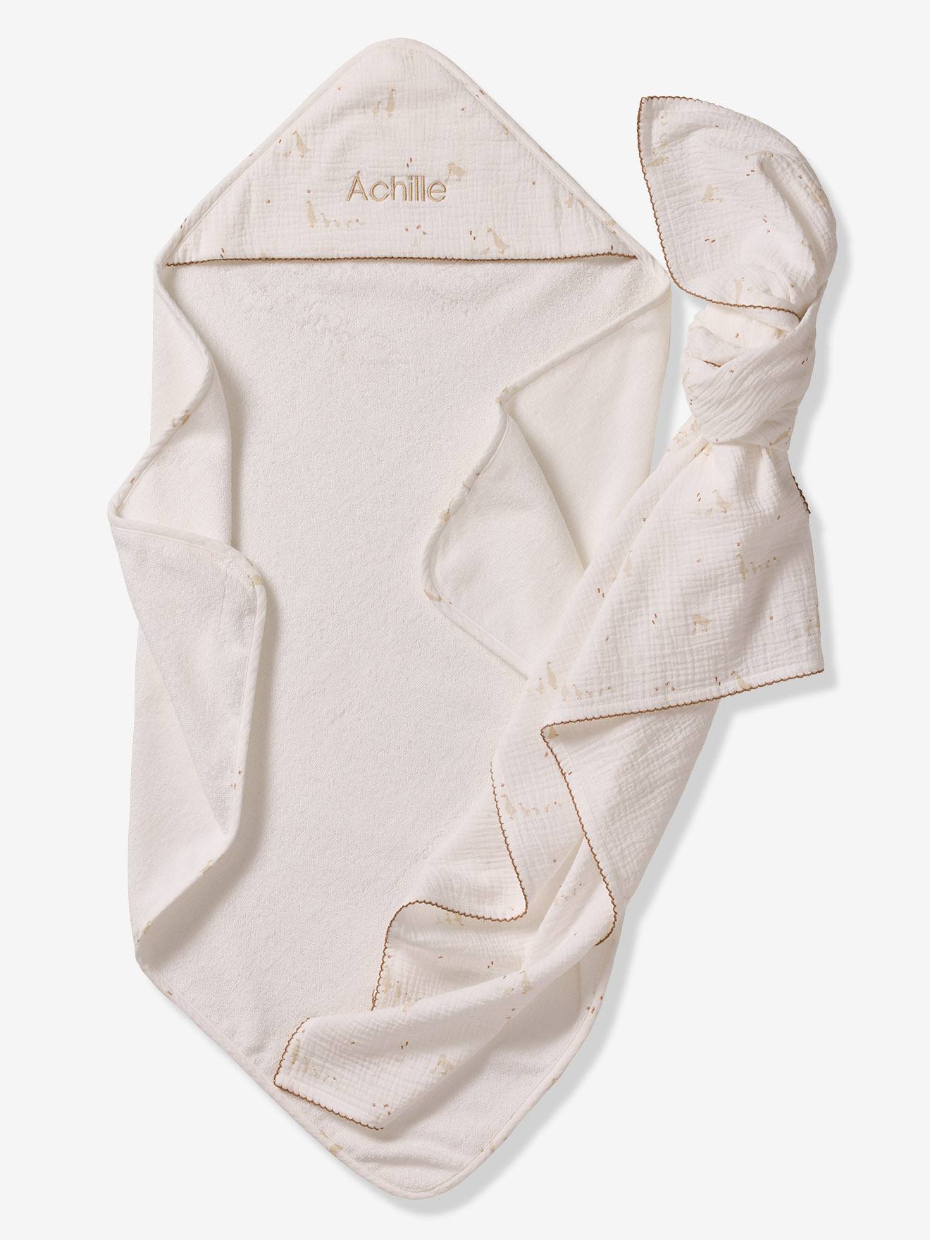 Coffret cape de bain et lange écru