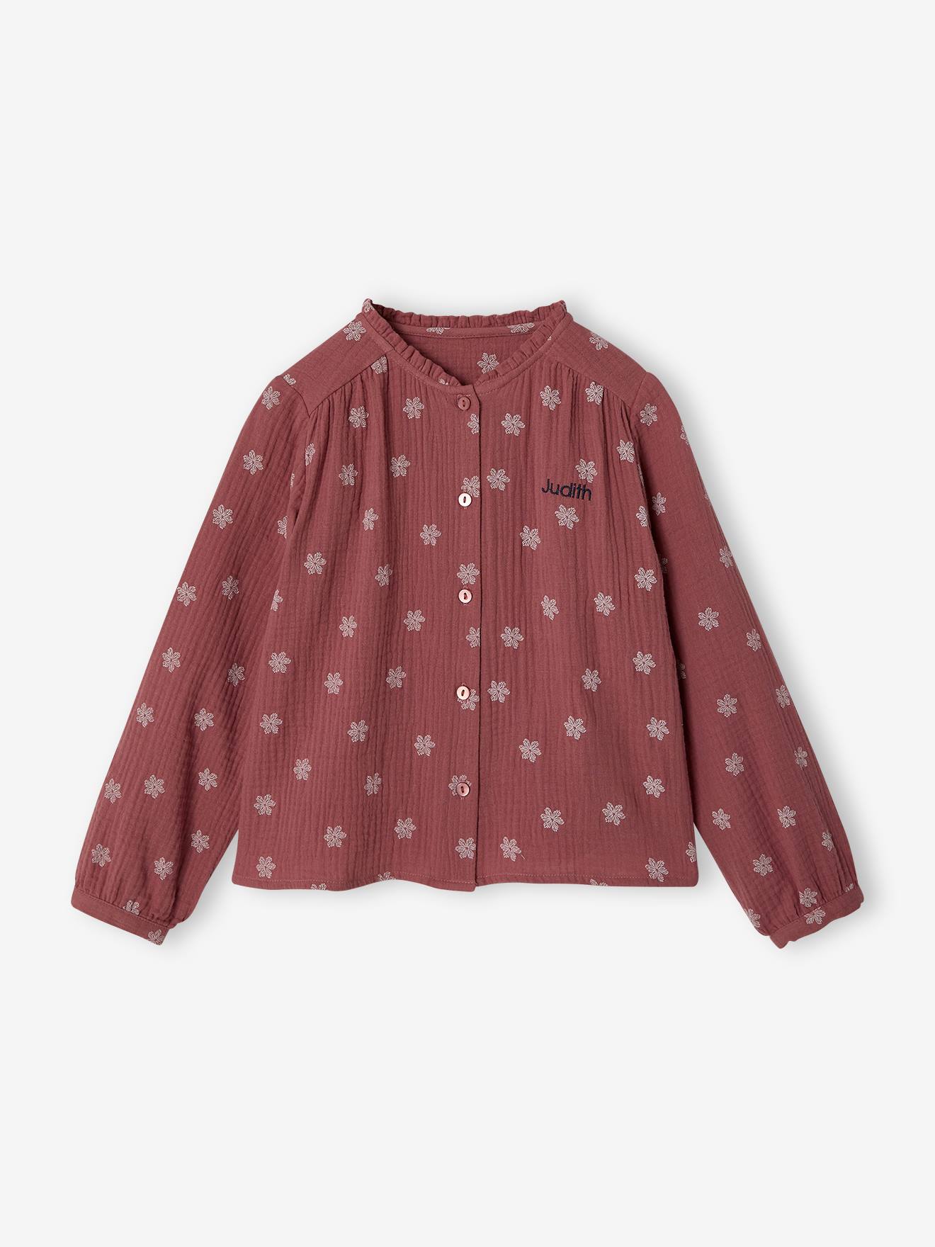 Chemise file gaze de coton imprimée personnalisable mauve