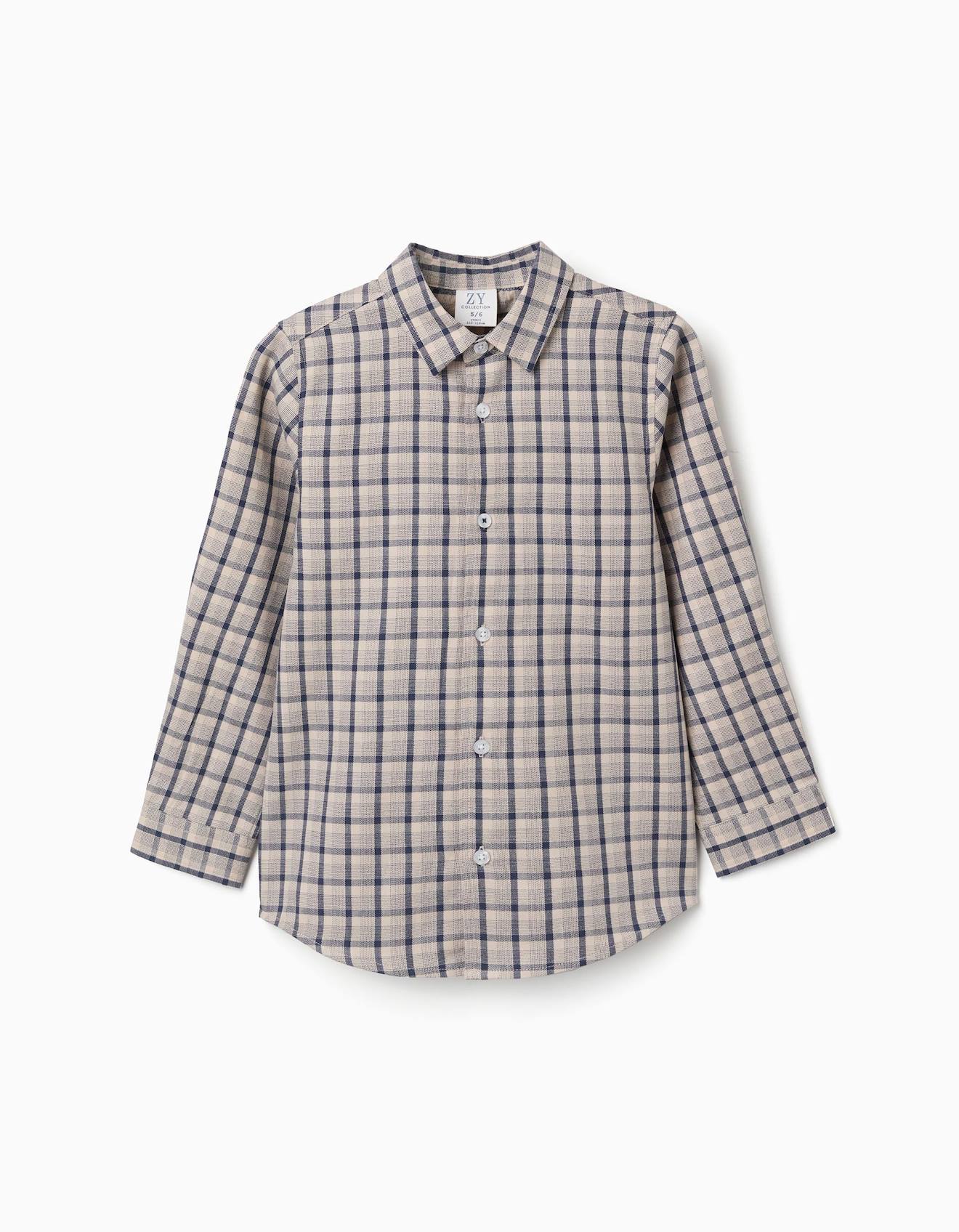 Chemise En Coton À Manches Longues Et Motif À Carreaux Bleu Foncé