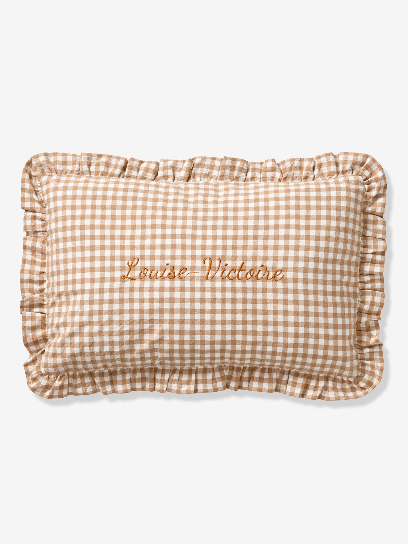 Coussin vichy personnalisable moka (Vertbaudet) - Image 1