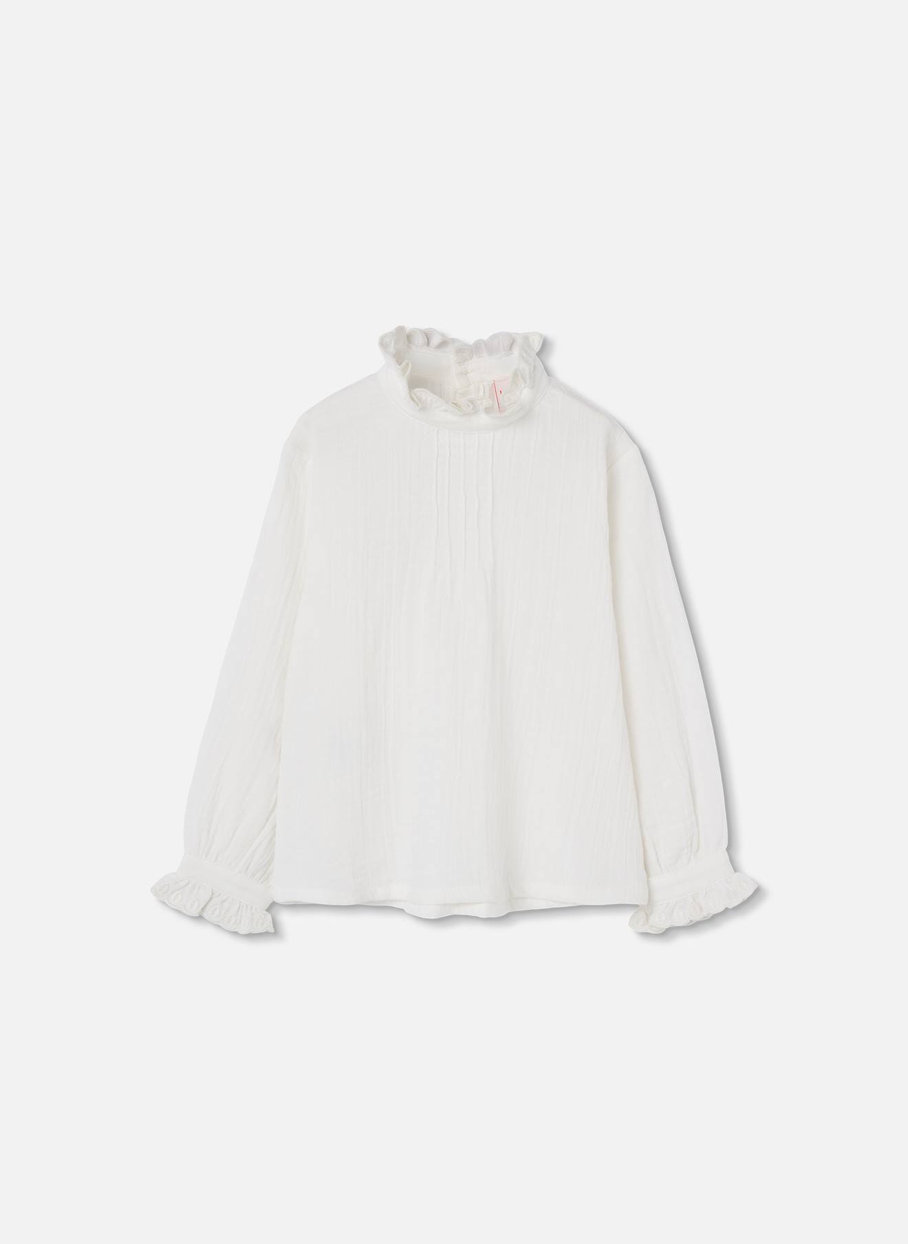 Blouse En Mousseline Avec Volants Et Col Froncé Blanc