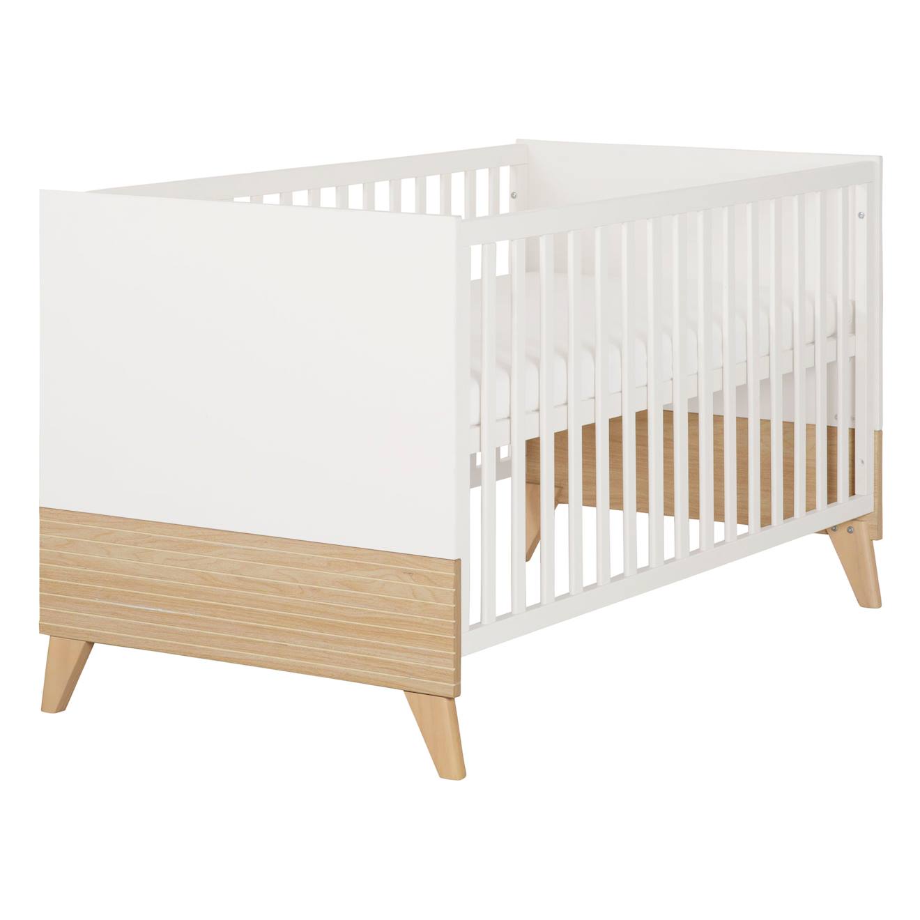 Lit Bébé Évolutif 'theo' 70 X 140 Cm – Hauteur Réglable – Convertible – Blanc / Chêne Blanc - Chêne Lit Bébé Évolutif 'theo' 70 X 140 Cm – Hauteur Réglable – Convertible – Blanc / Chêne Blanc - Chêne
