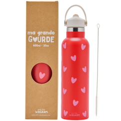 Puériculture-Repas-Vaisselle, coffret repas-Gourde et thermos-Gourde isotherme coeurs (600 ml)