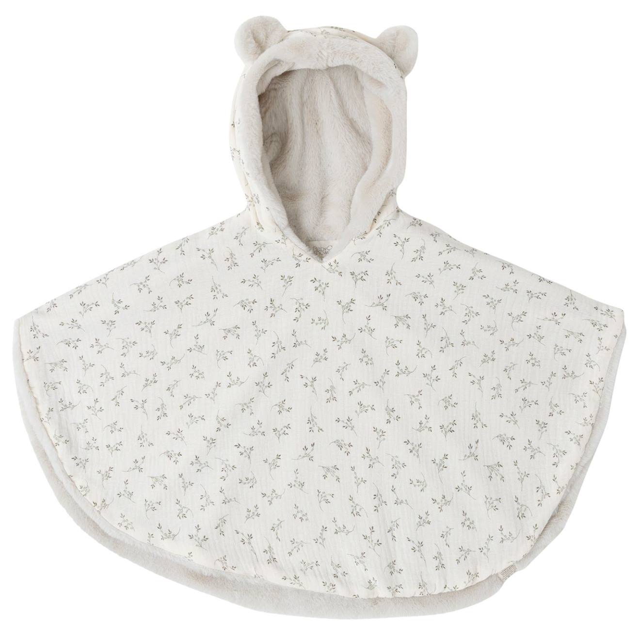 Poncho Polaire Teddy Olive Bloom Ecru, Vert, Noir