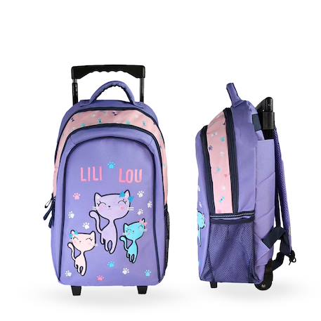 Fille-Accessoires-Fourniture scolaire-Cartable-Sac à dos à roulettes 2 compartiments Lili Lou Petits Chats - 32 cm