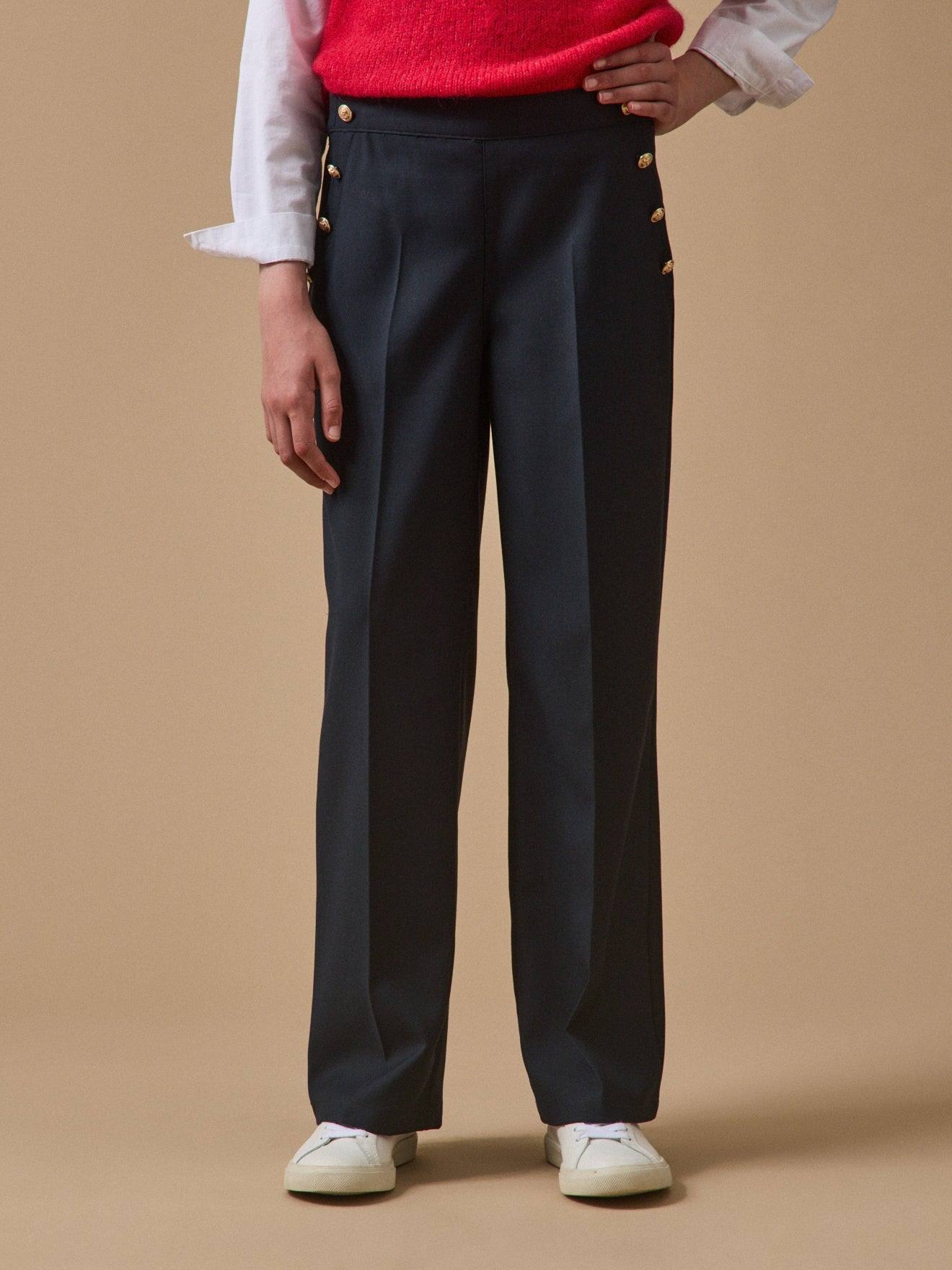 Pantalon Large À Pont Fille Marine