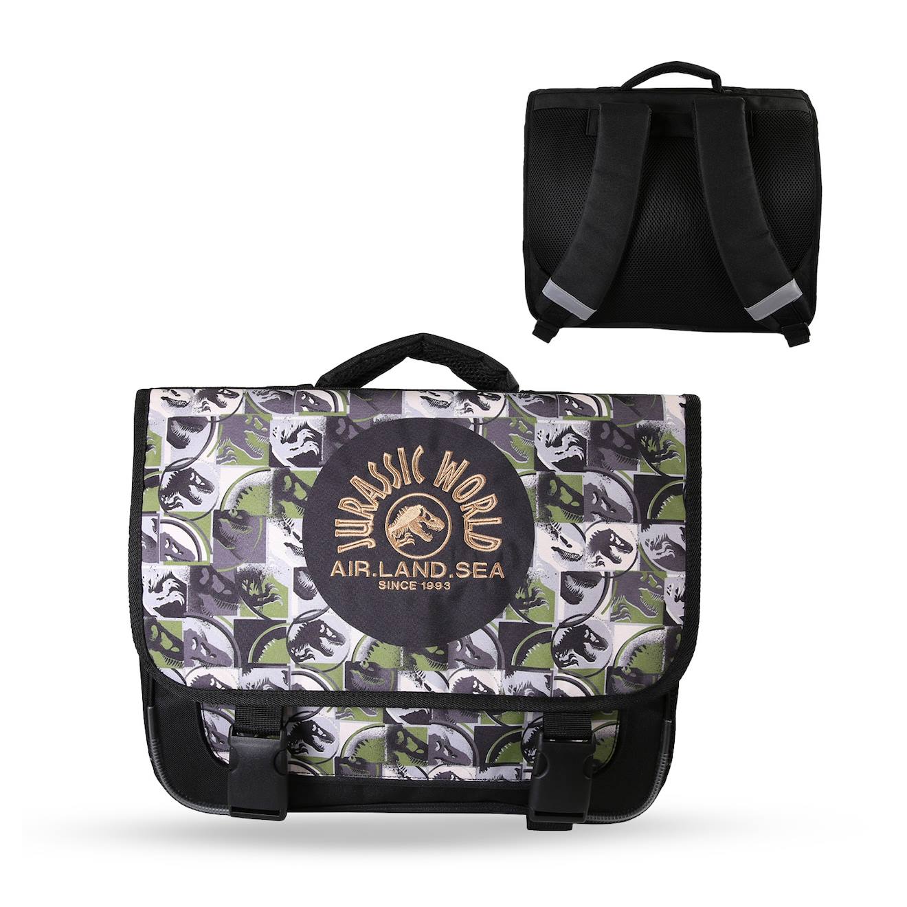 Cartable Scolaire 2 Compartiments Jurassic World Camouflage- 38 Cm Vert