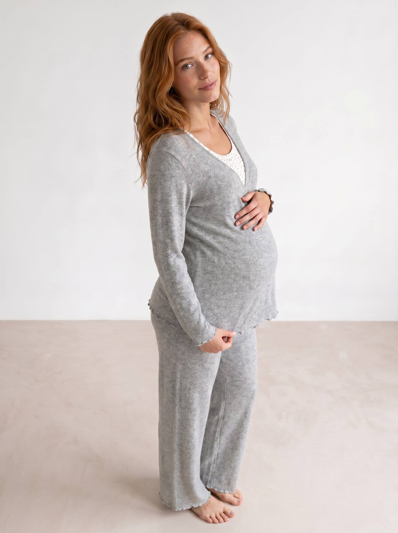 Pyjama grossesse et allaitement 3 pièces gris chiné