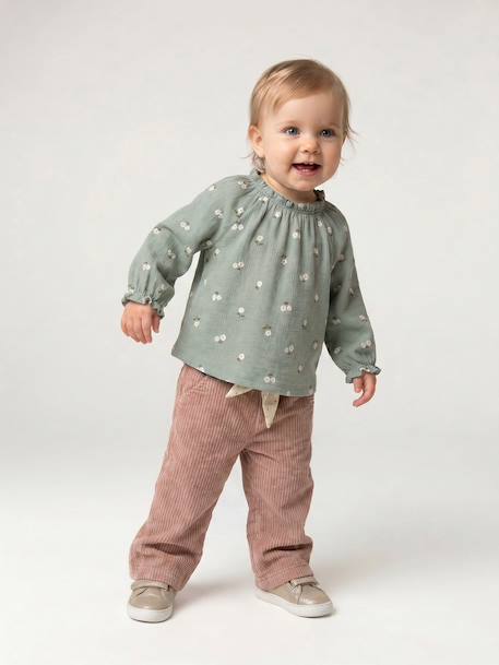 Bébé-Pantalon large en velours ceinture à fleurs bébé
