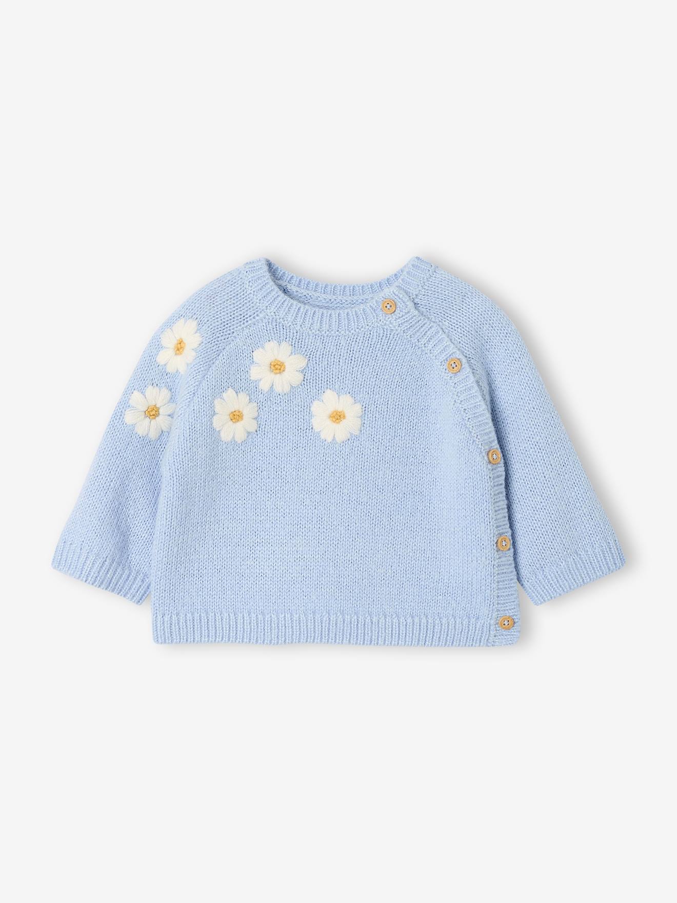 Pull naissance ouverture côté bleu ciel
