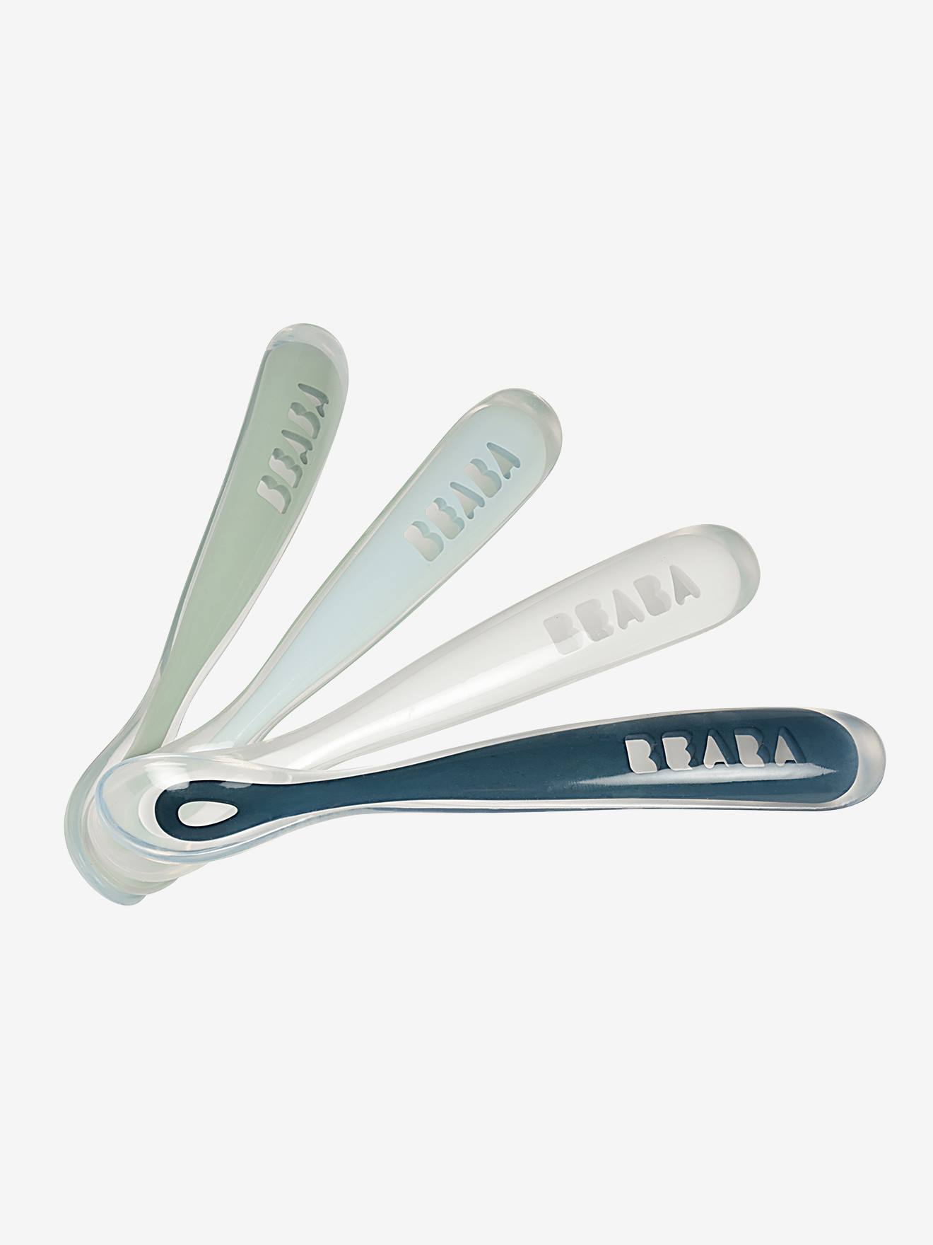 Lot de 4 cuillères 1er âge Soft sans BPA bleu/gris/ocre (Béaba) - Image 3