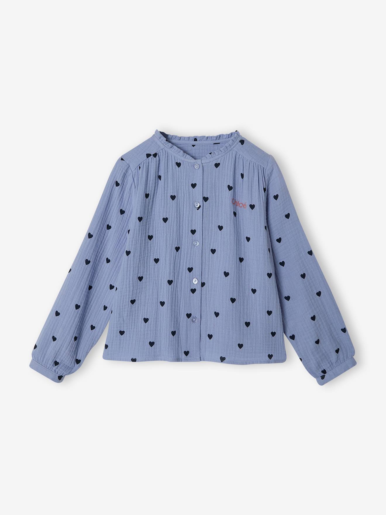 Chemise file gaze de coton imprimée personnalisable bleu chambray