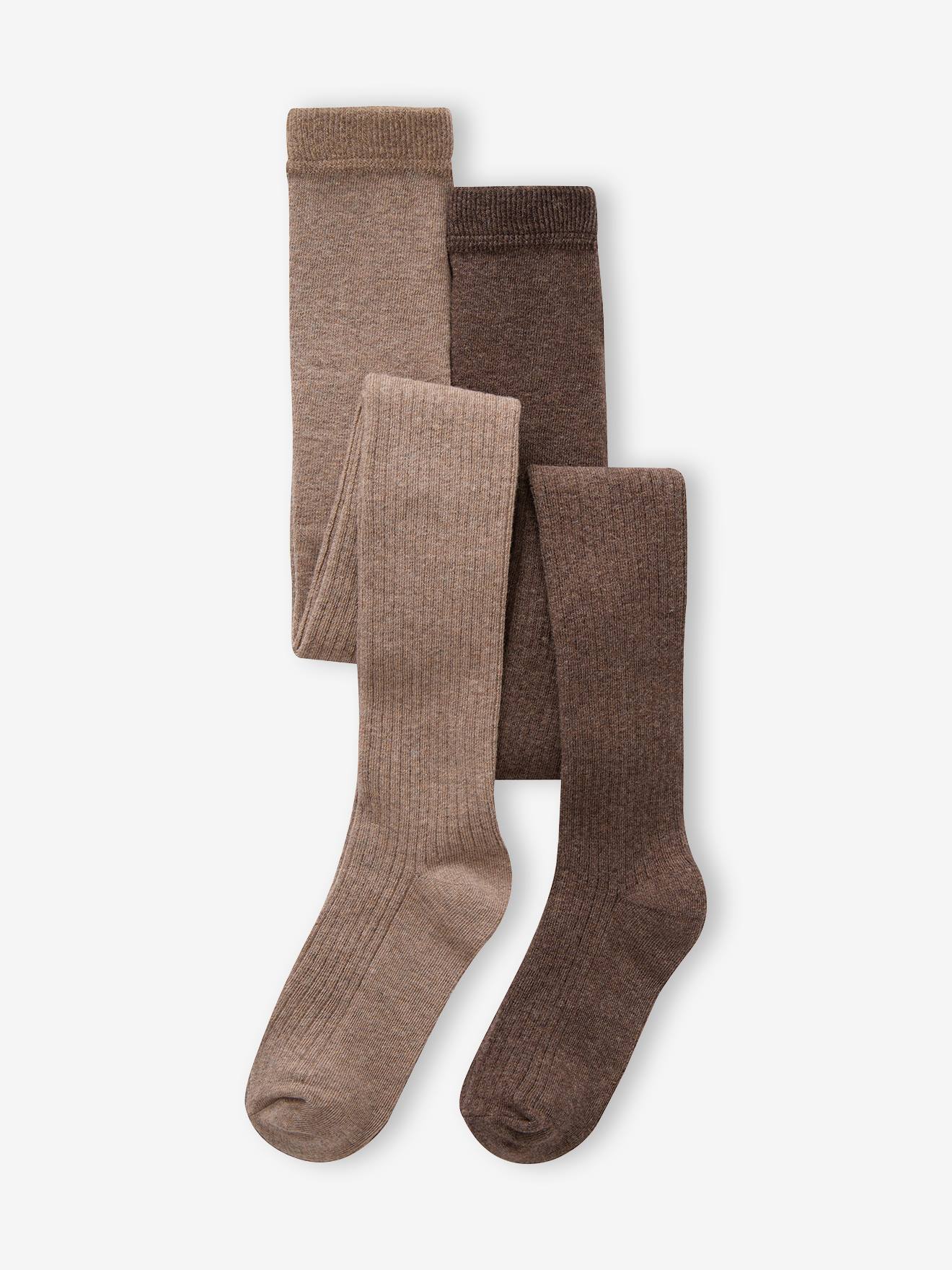 Lot de 2 paires de collants en maille côtelée fille marron