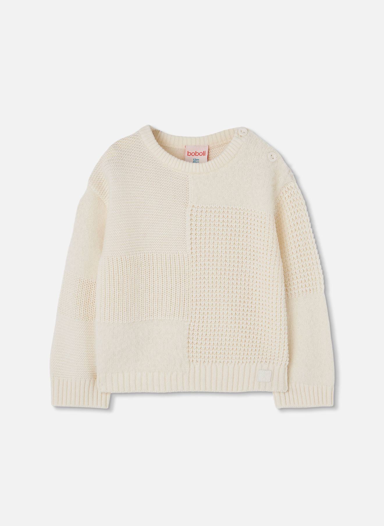 Pull Fille Combiné Patchwork Blanc