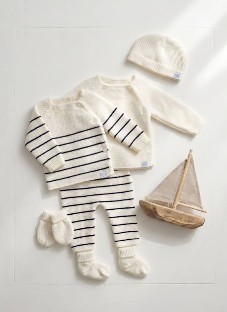 La Manufacture De La Layette - Coffret De Naissance Ecru / Bleu Layette